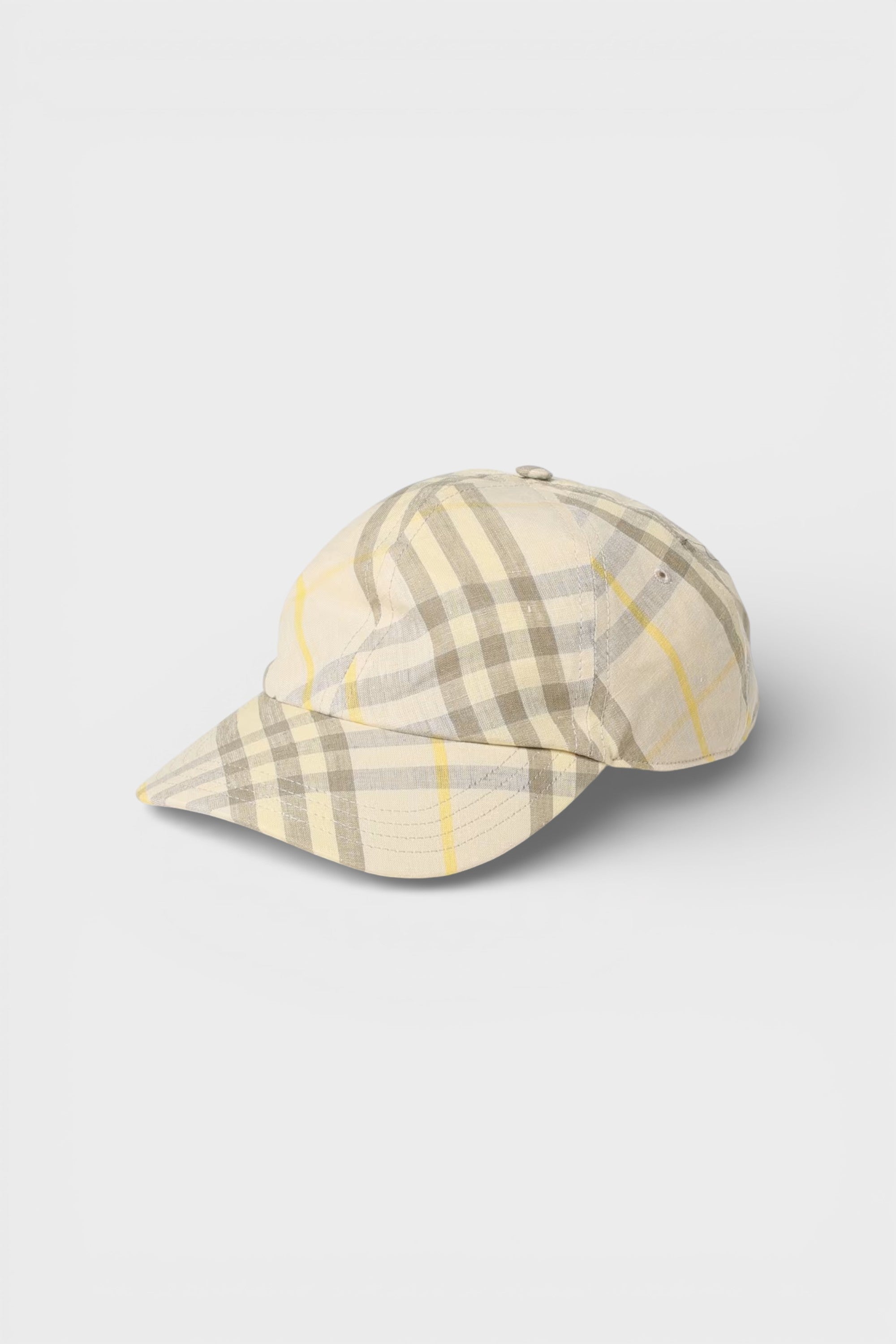 Burberry Linen Check Baseball Cap Beige Yellow