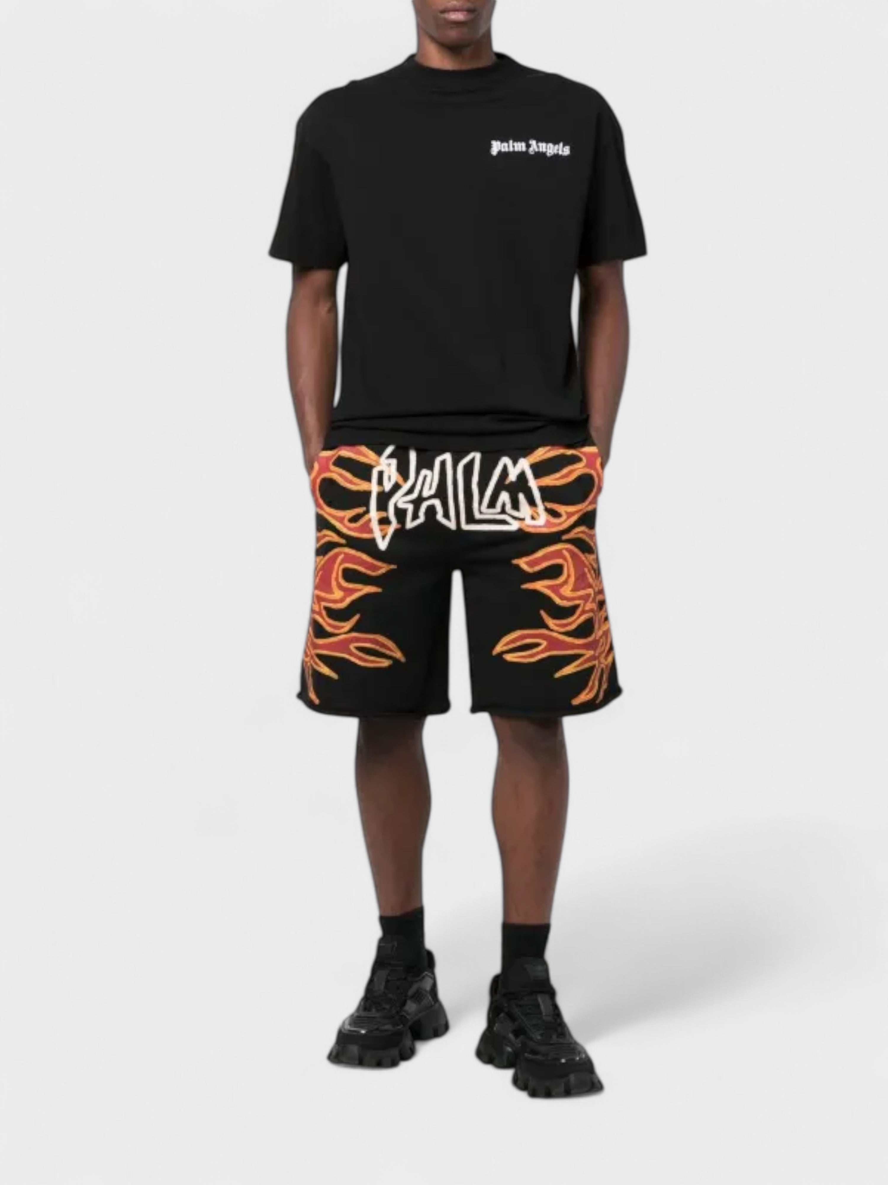 Palm Angels Graffiti Flames Sweatshorts Black