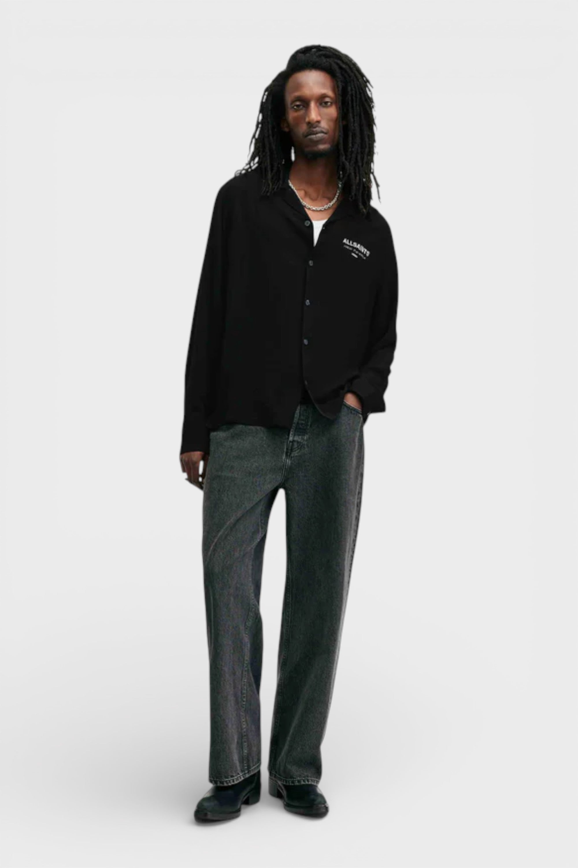 All Saints Underground Long Sleeve Relaxed Fit Shirt Black