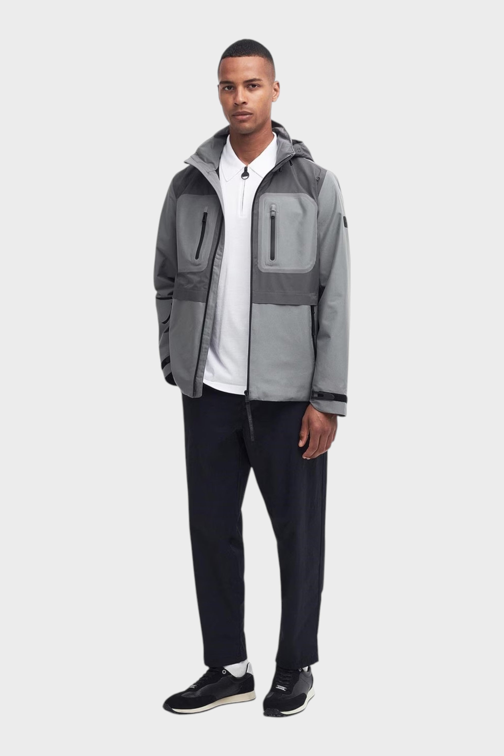 Barbour International Men's Chevin Waterproof Concealed Hood Rain Anorak Grey