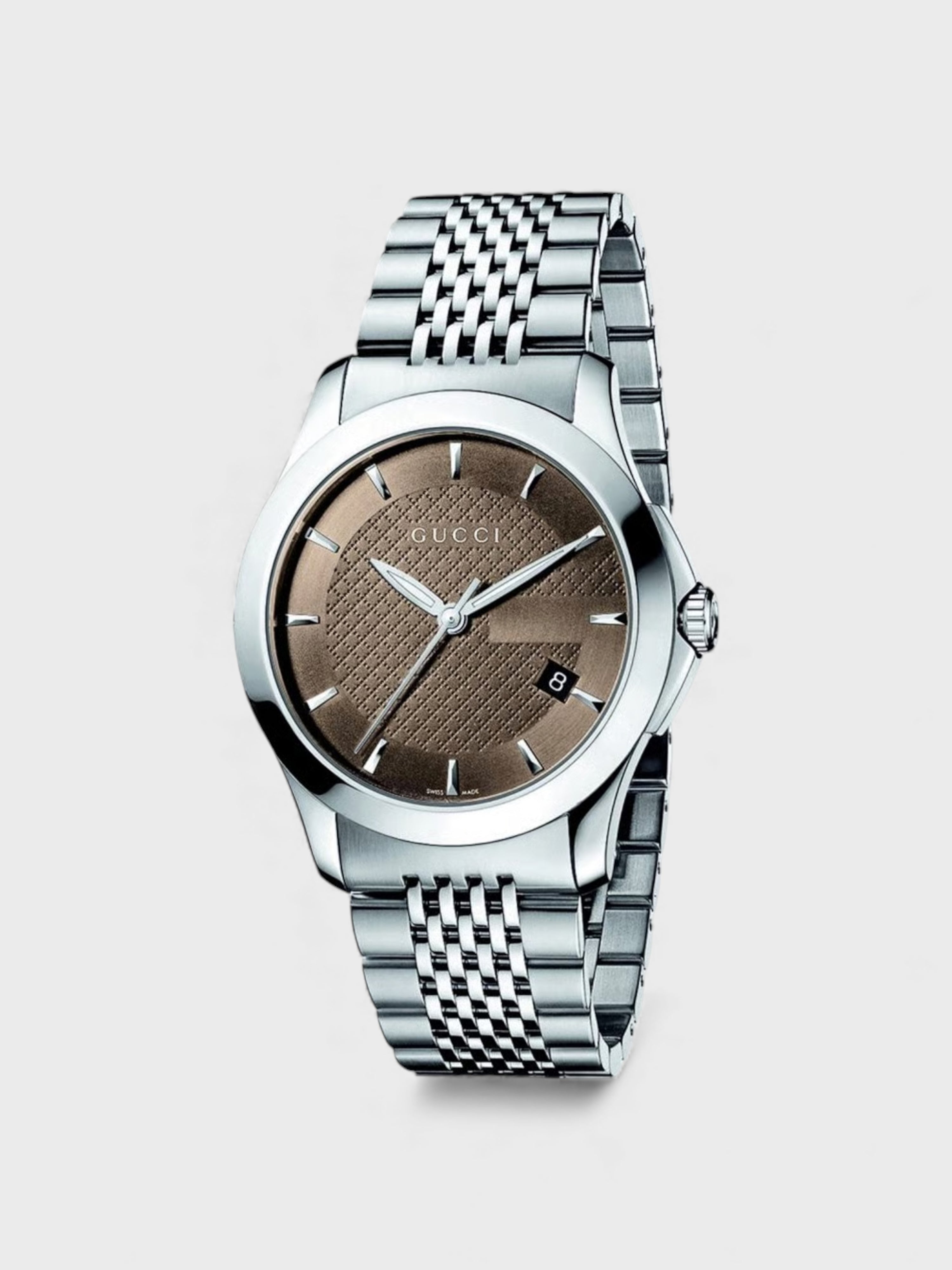 Gucci G-Timeless Men's Watch YA126406 with Brown Dial and Silver Bracelet