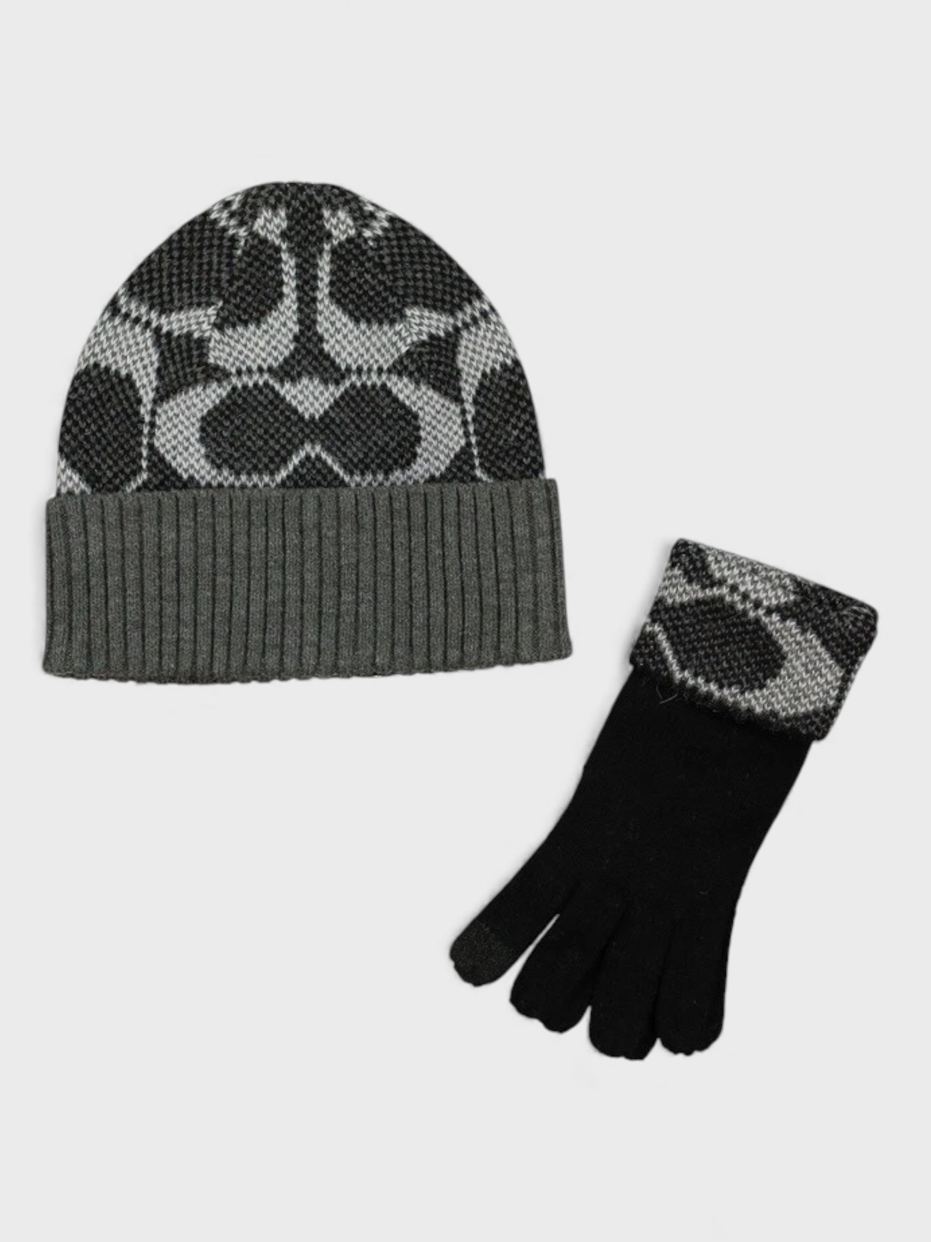 Coach Signature Beanie and Gloves Gift Set Grey