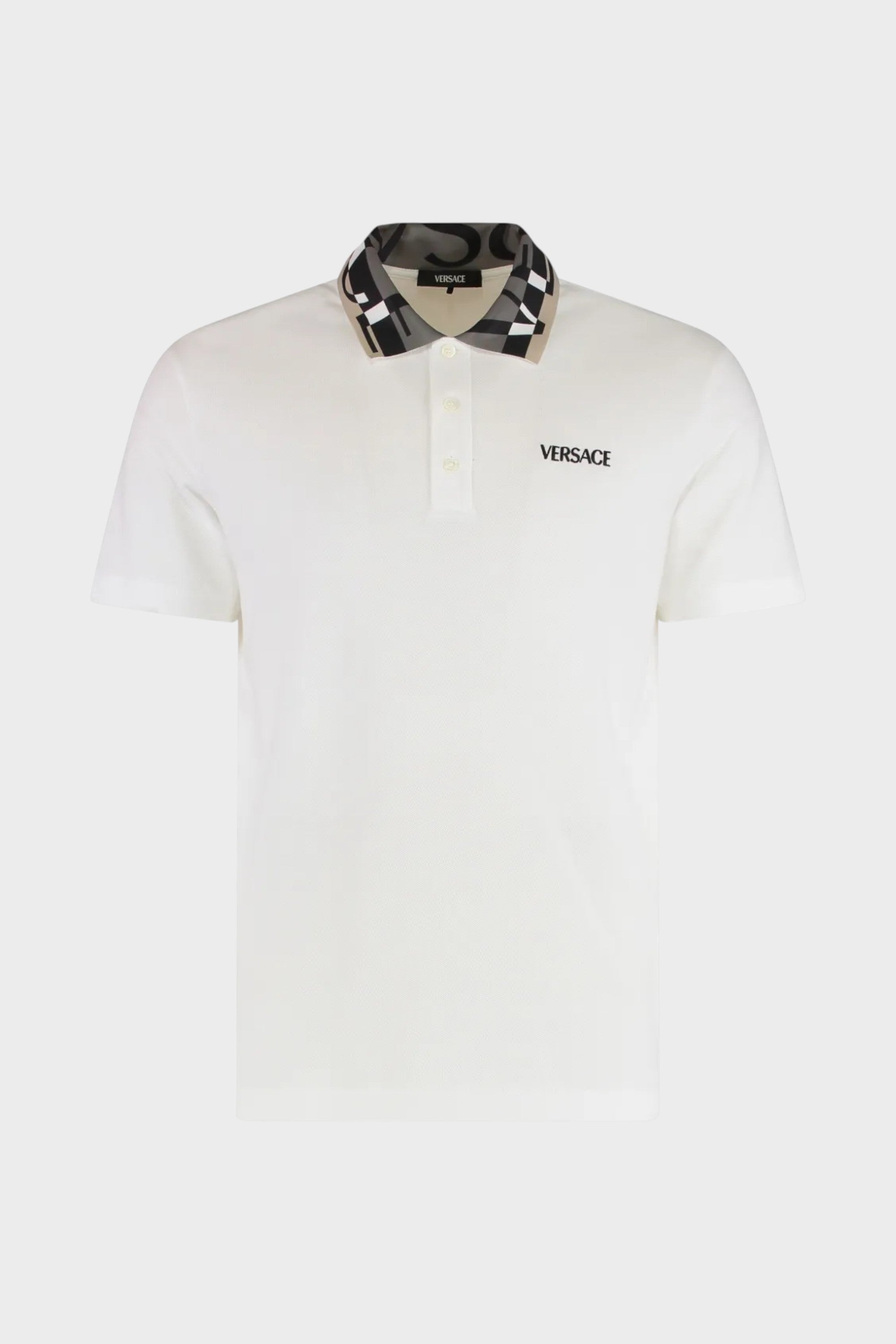 Versace Polo Piquet Greca Collar White Grey