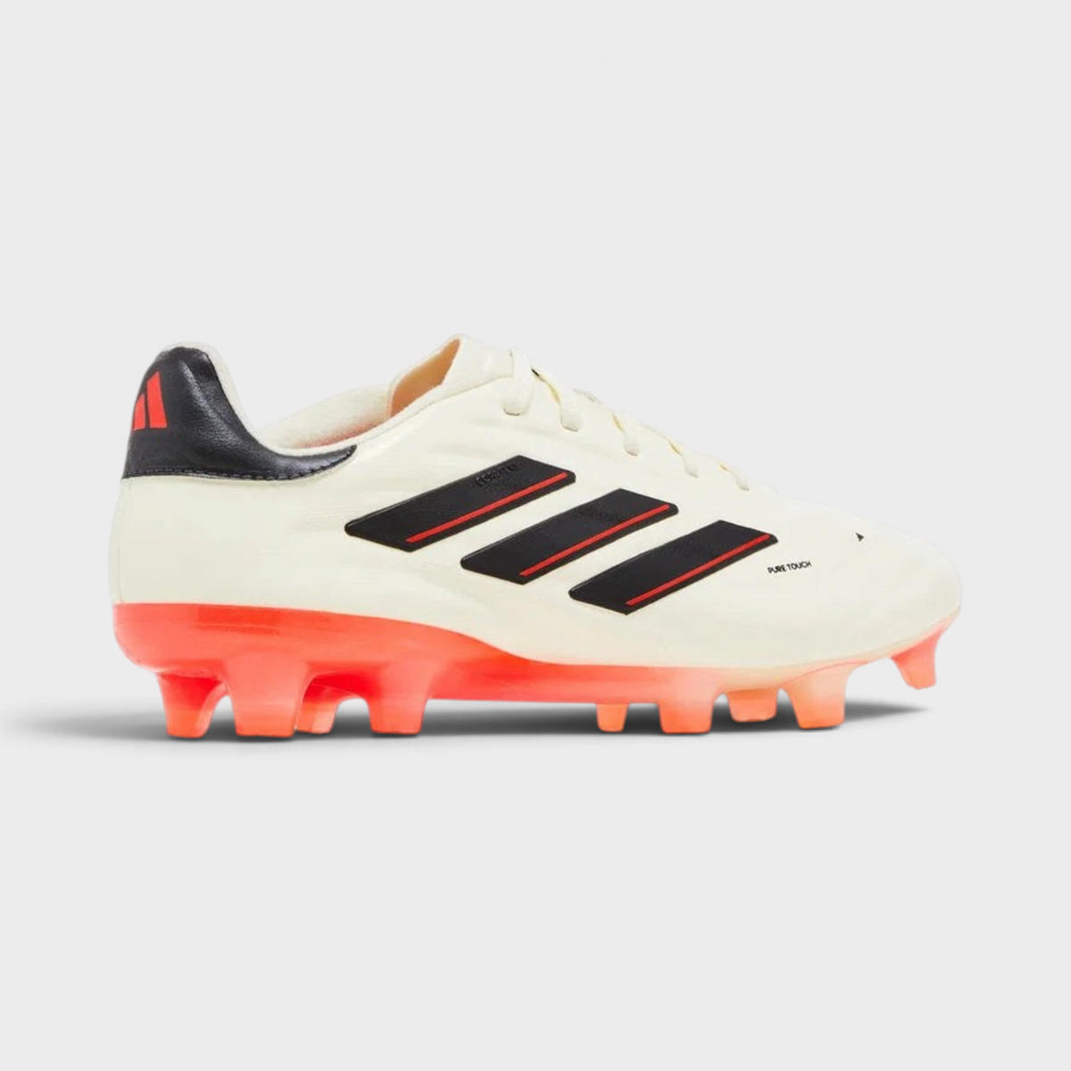 Supplied Fashion adidas Copa Pure 2 Elite FG ivory white leather football boots with black stripes and orange sole