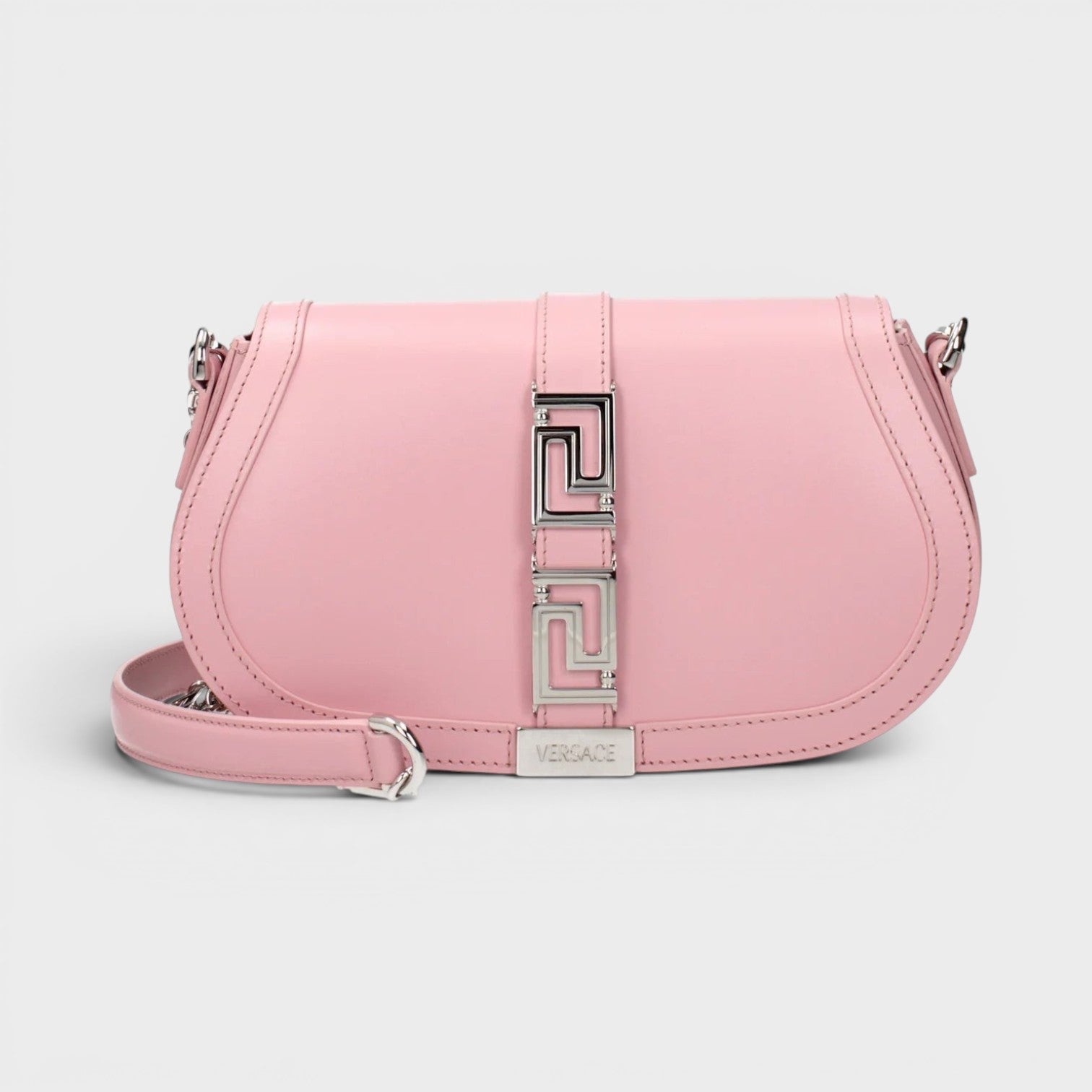 Logo Medium Shoulder Bag Leather Pink Silver Tone