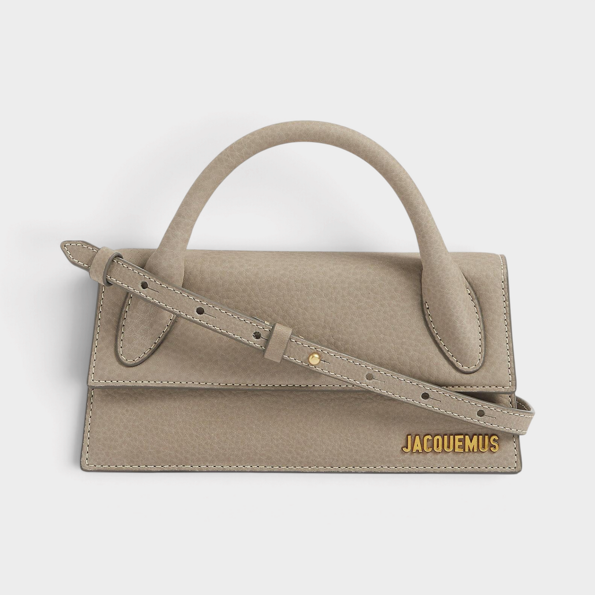 Supplied Fashion Le Chiquito Long light beige leather handbag with structured silhouette and gold logo hardware.