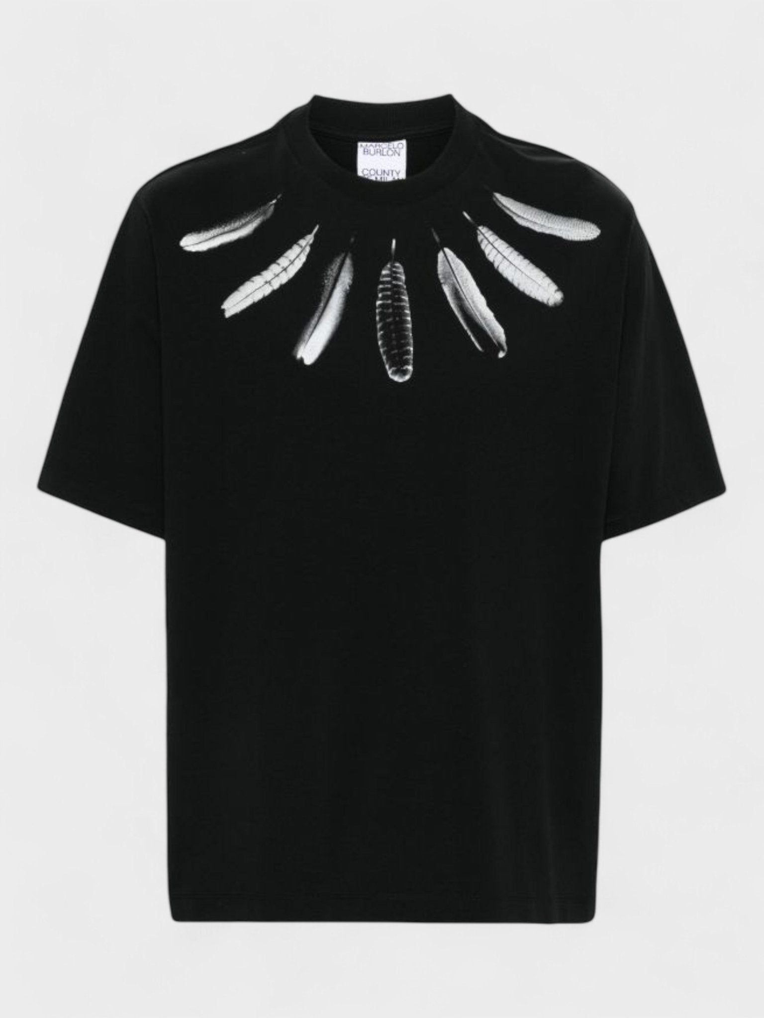 Marcelo Burlon Collar Feathers T Shirt Black - Supplied FashionMarcelo Burlon