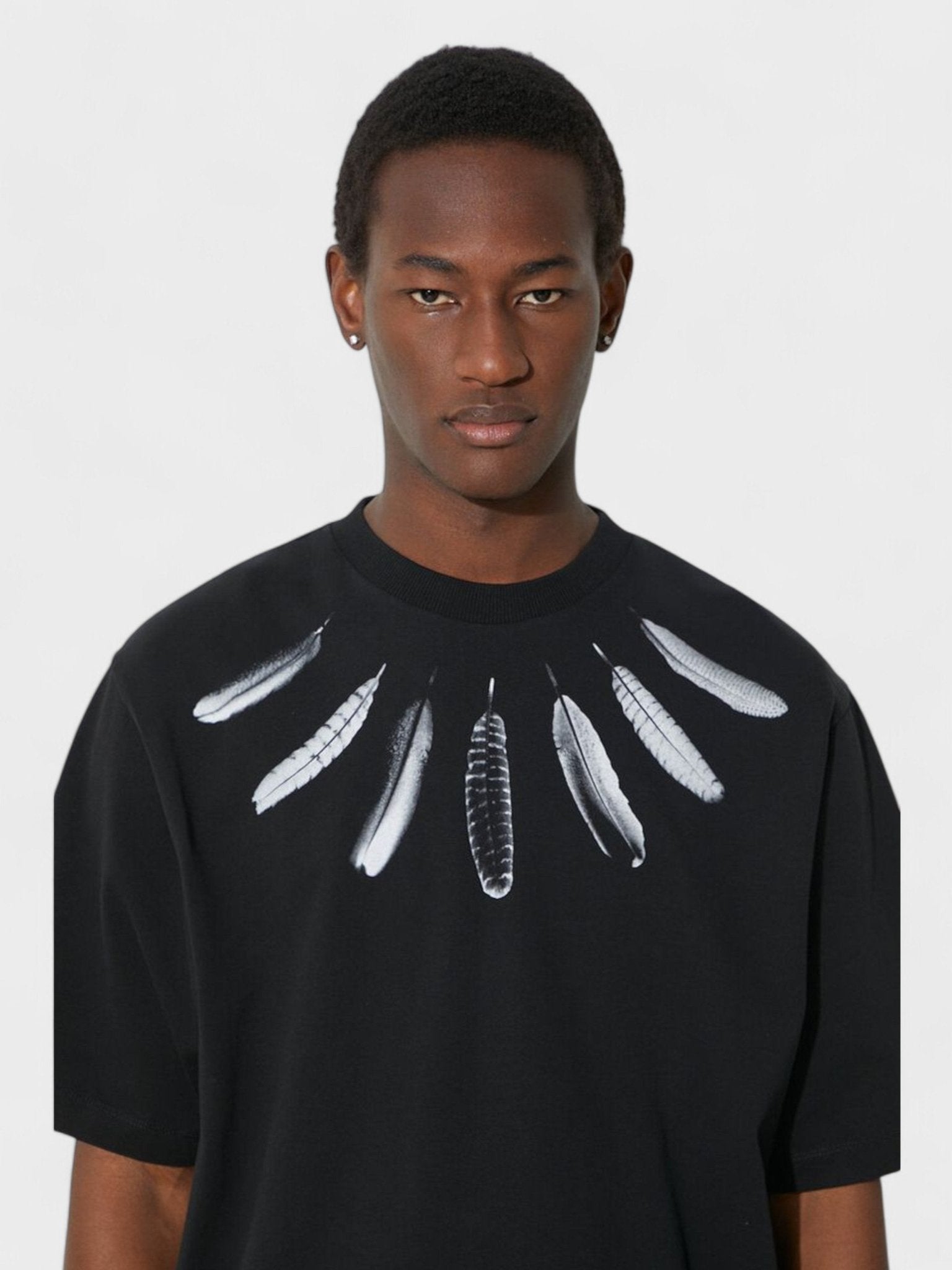 Marcelo Burlon Collar Feathers T Shirt Black - Supplied FashionMarcelo Burlon