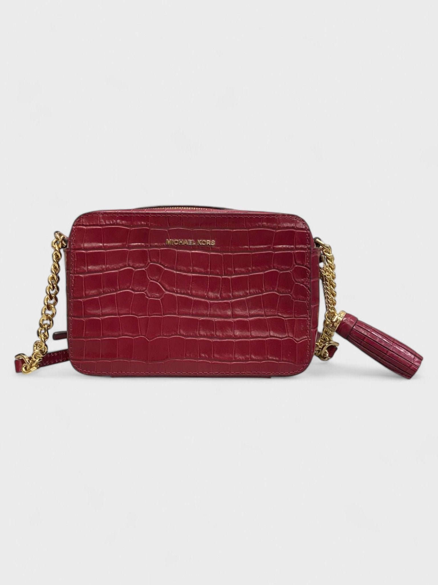 Michael Kors Ginny Medium Embossed Leather Bag Maroon - Supplied FashionMichael Kors