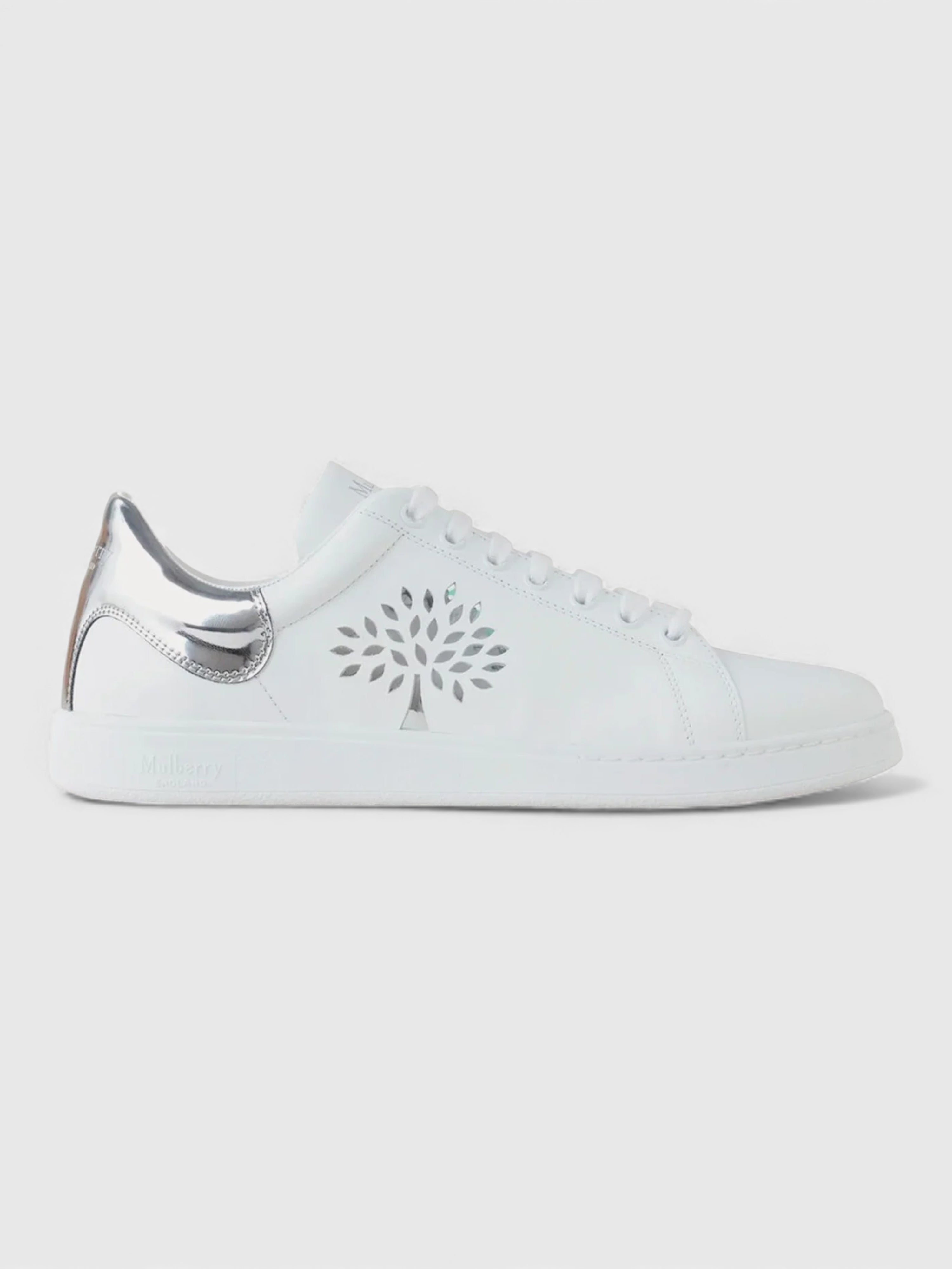 Mulberry Tree Tennis Bovine Leather Low Top White Silver