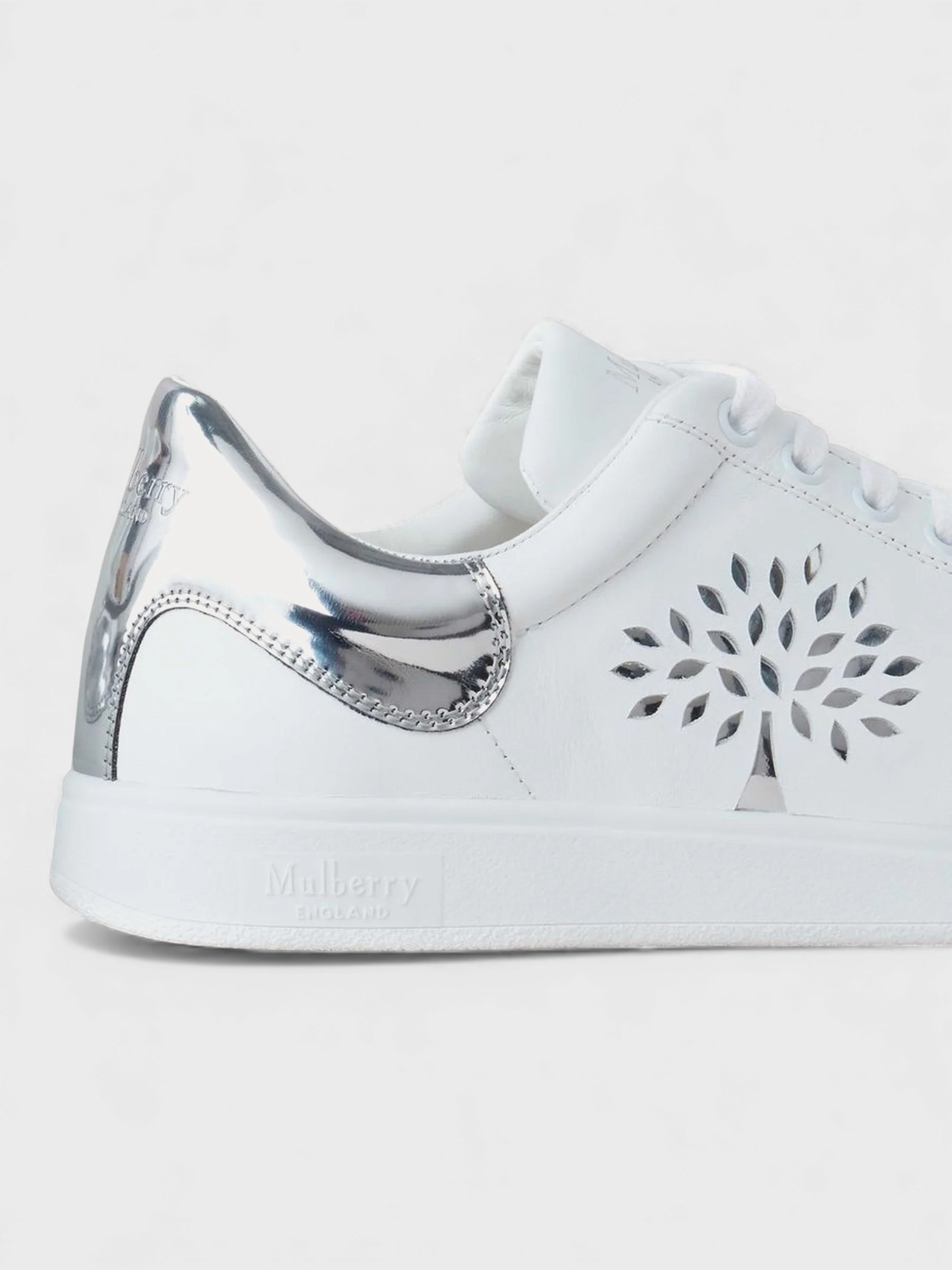 Mulberry Tree Tennis Bovine Leather Low Top White Silver