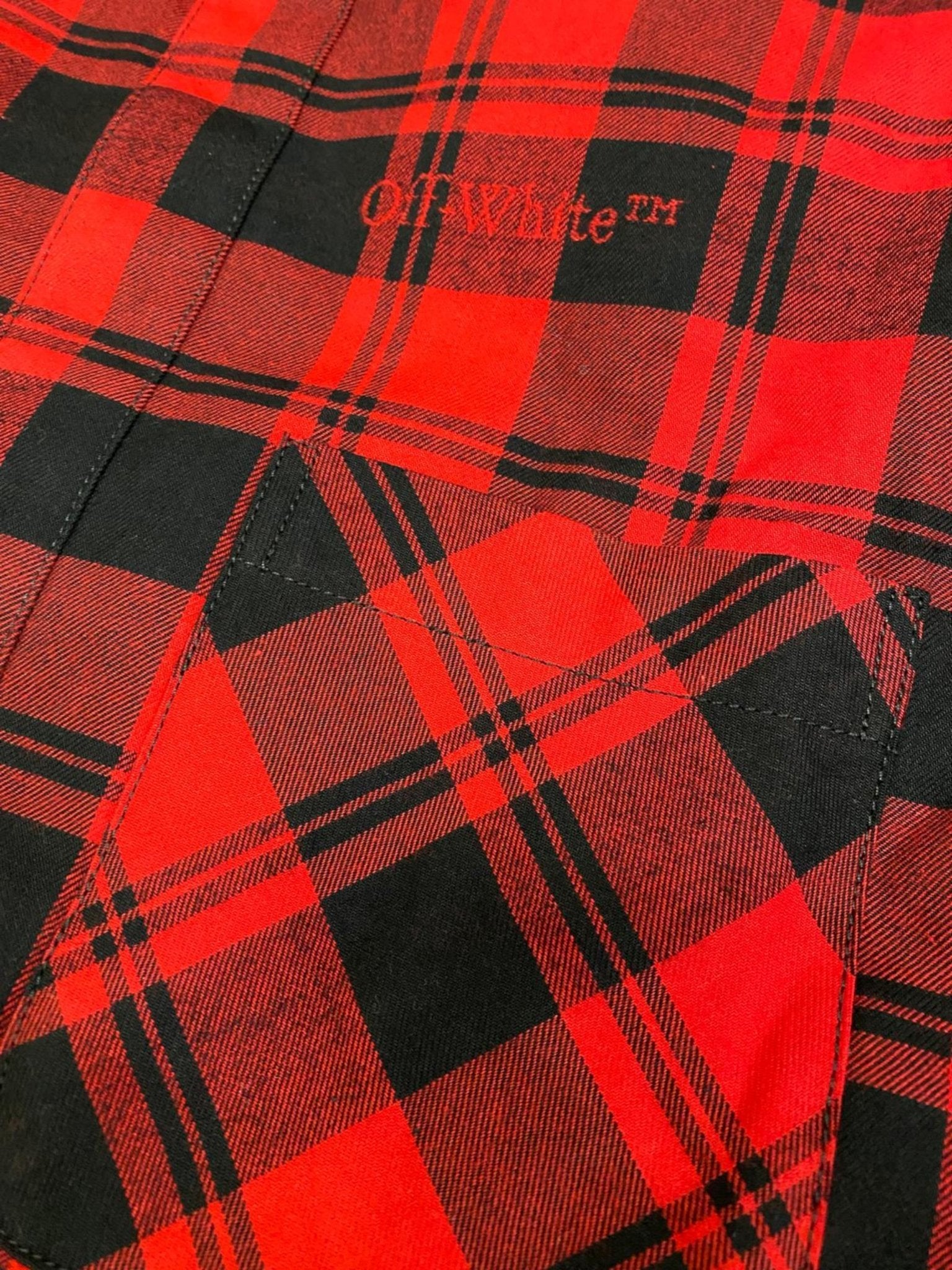 Off White Checked Flannel Padded Overshirt Red Black - Supplied FashionOff White