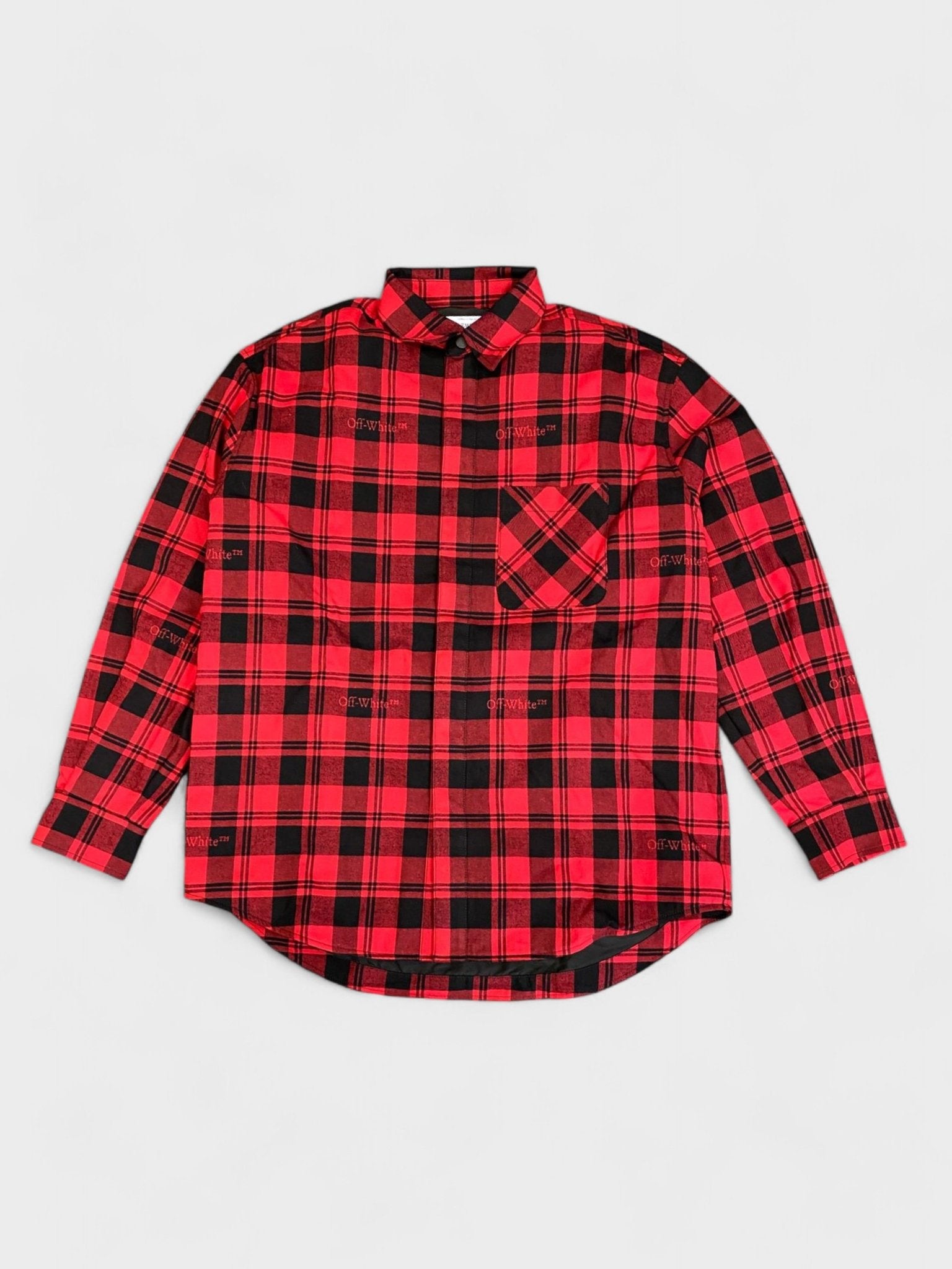 Off White Checked Flannel Padded Overshirt Red Black - Supplied FashionOff White