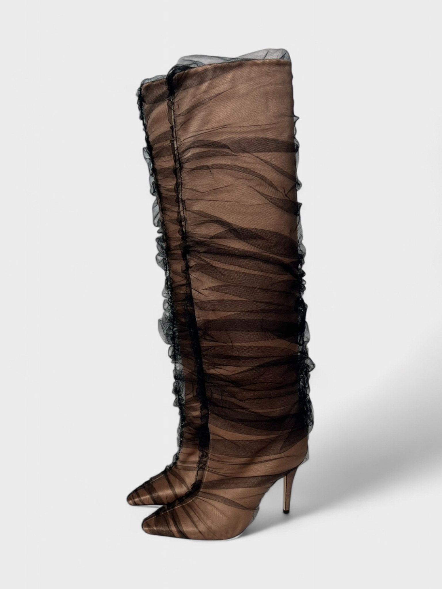 Off - White C/O Jimmy Choo Black Elisabeth 100 Tulle Wrapped Satin Boots - Supplied FashionOff White