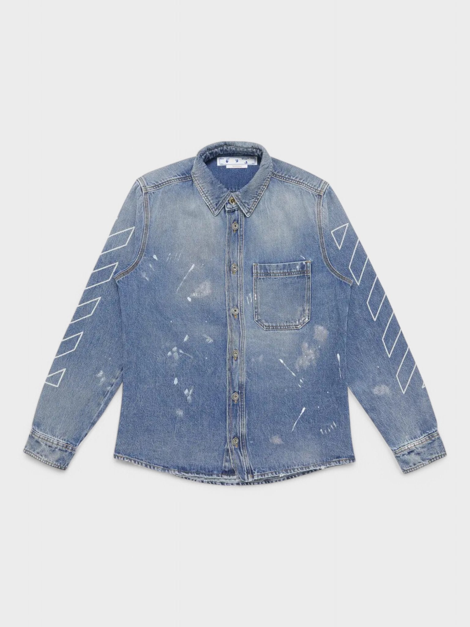 Off - White Diag Outline Paint Denim Shirt Vintage Blue/White - Supplied FashionOFF WHITE