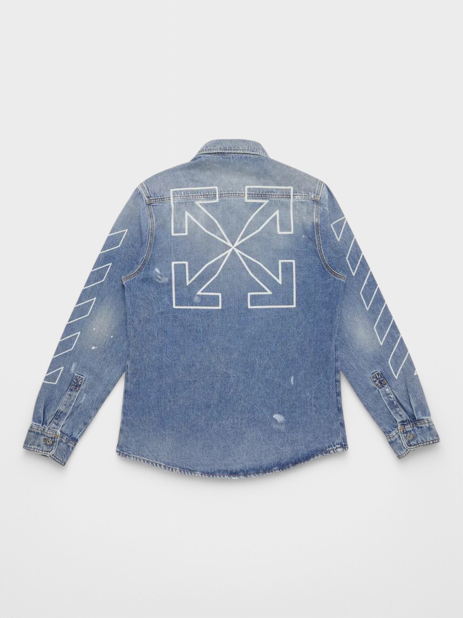 Off - White Diag Outline Paint Denim Shirt Vintage Blue/White - Supplied FashionOFF WHITE