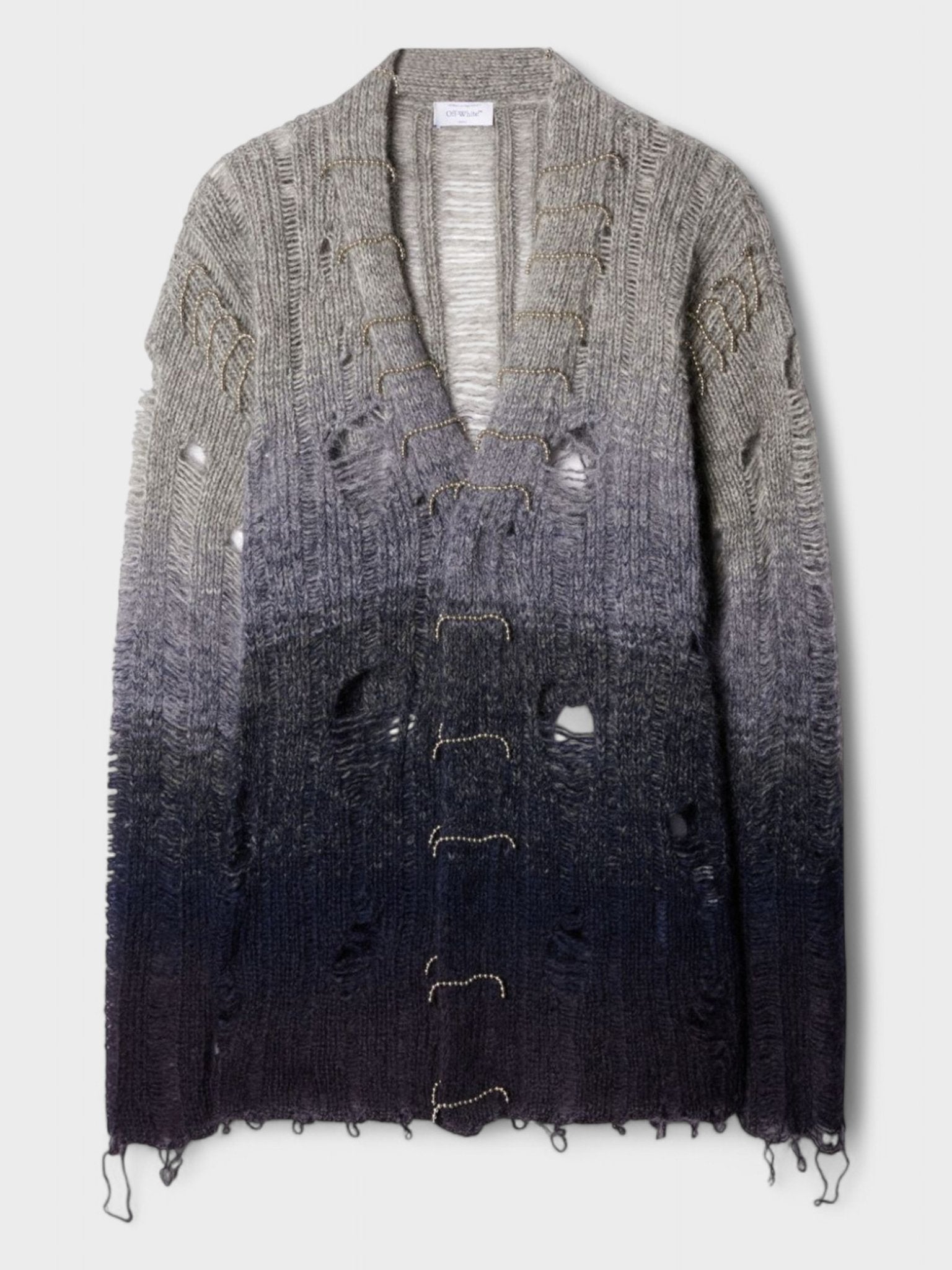 Off - White Distressed Mohair Cardigan 'Light Grey' - Supplied FashionOff White