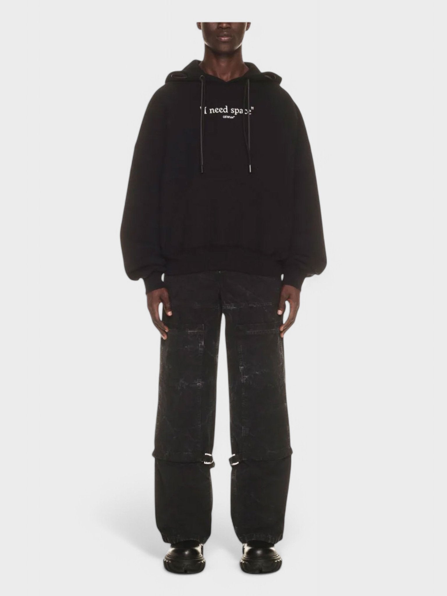 Off - White Give Me Space Dbl String Hoodie Black - Supplied FashionOff - White