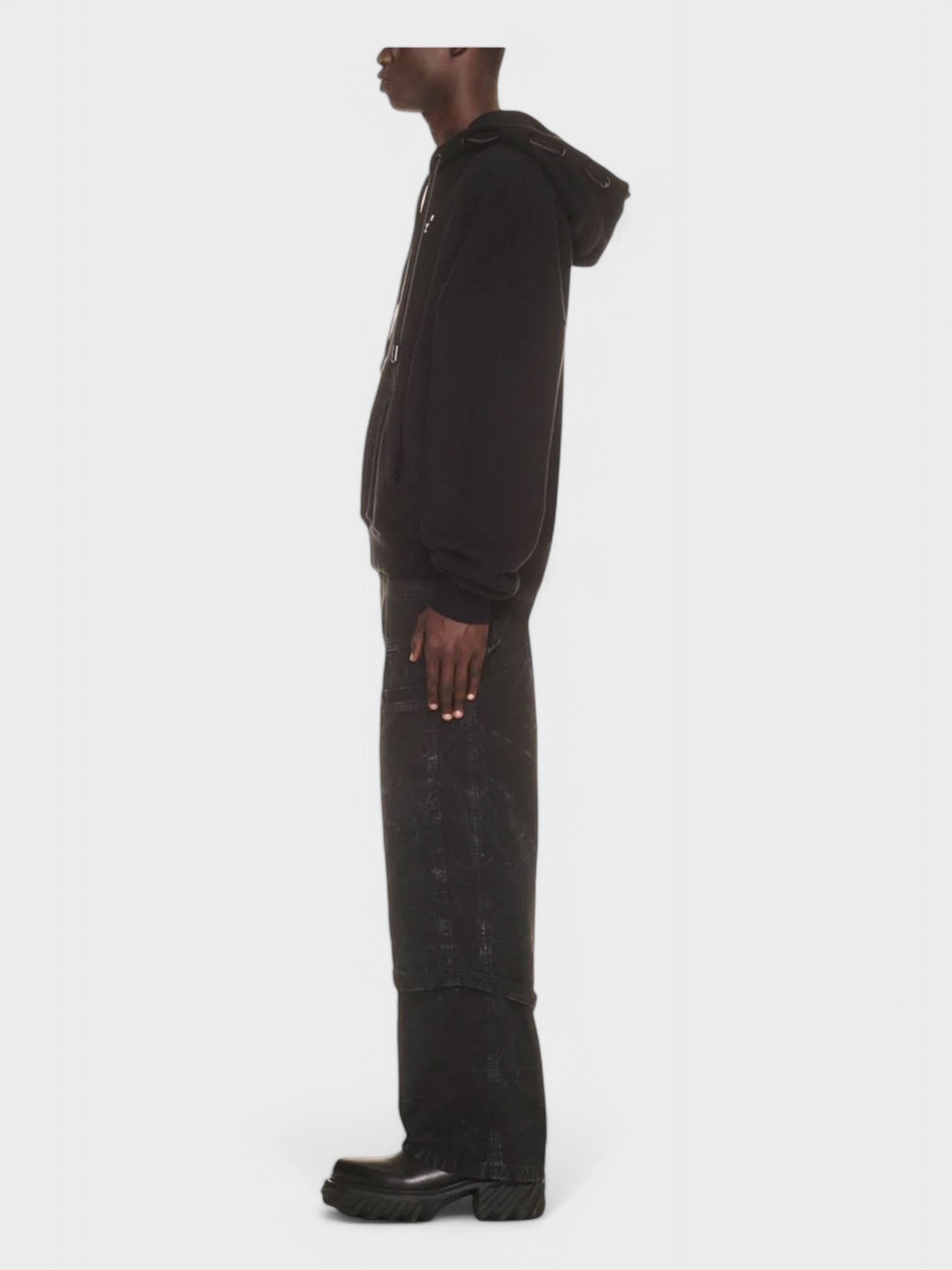 Off - White Give Me Space Dbl String Hoodie Black - Supplied FashionOff - White
