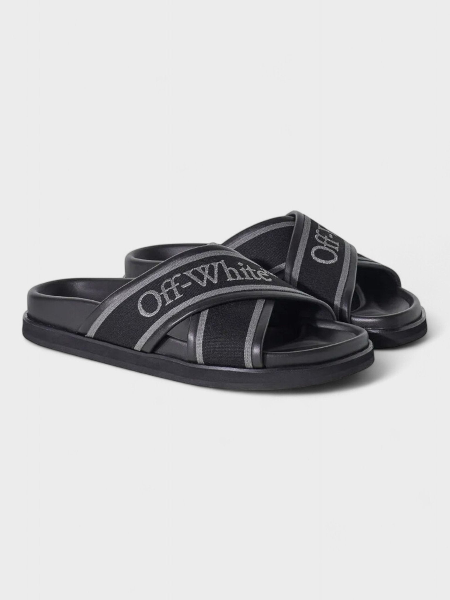 Off - White Logo Strap Crossover Slides Black - Supplied FashionOff - White
