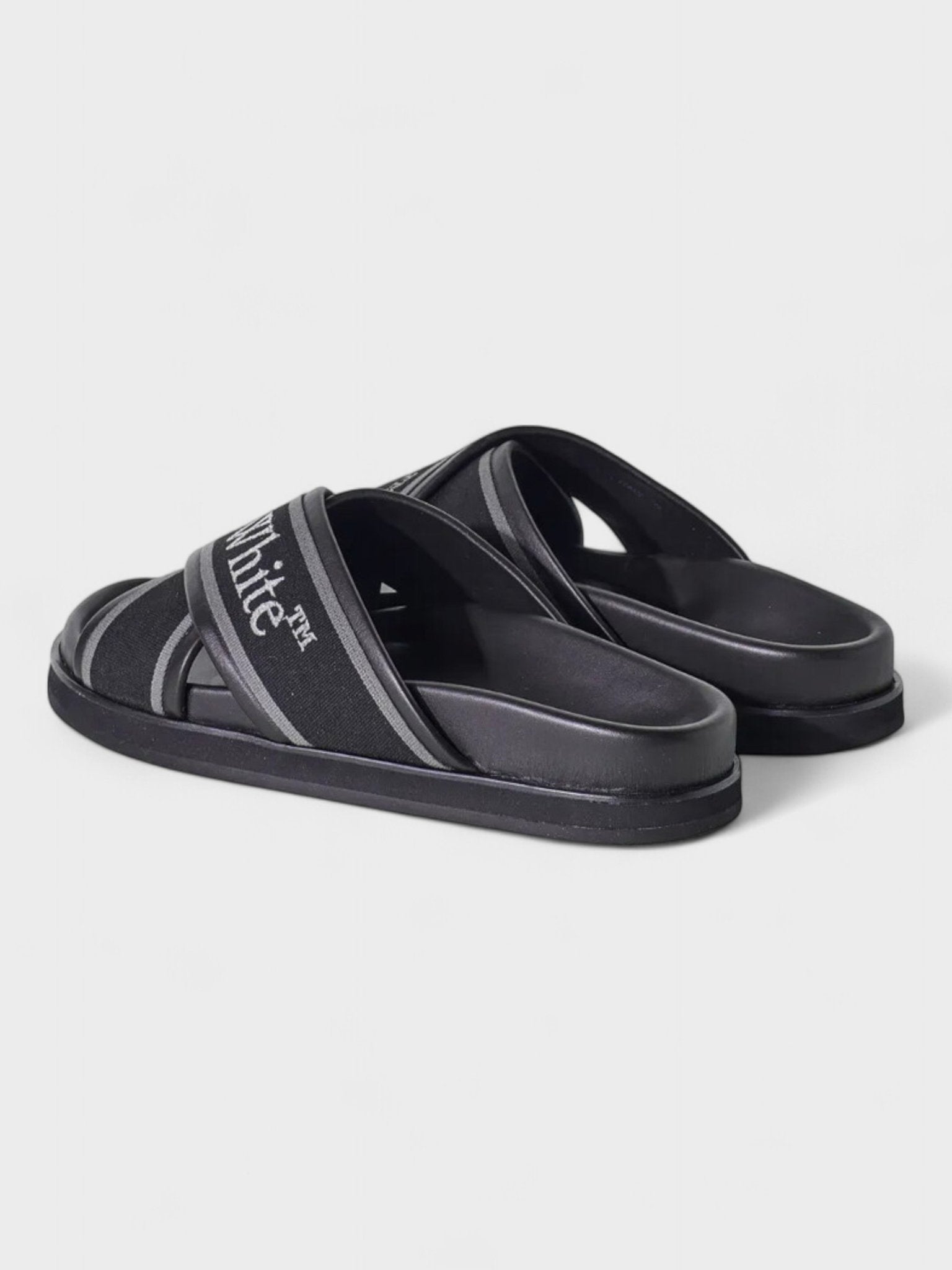 Off - White Logo Strap Crossover Slides Black - Supplied FashionOff - White