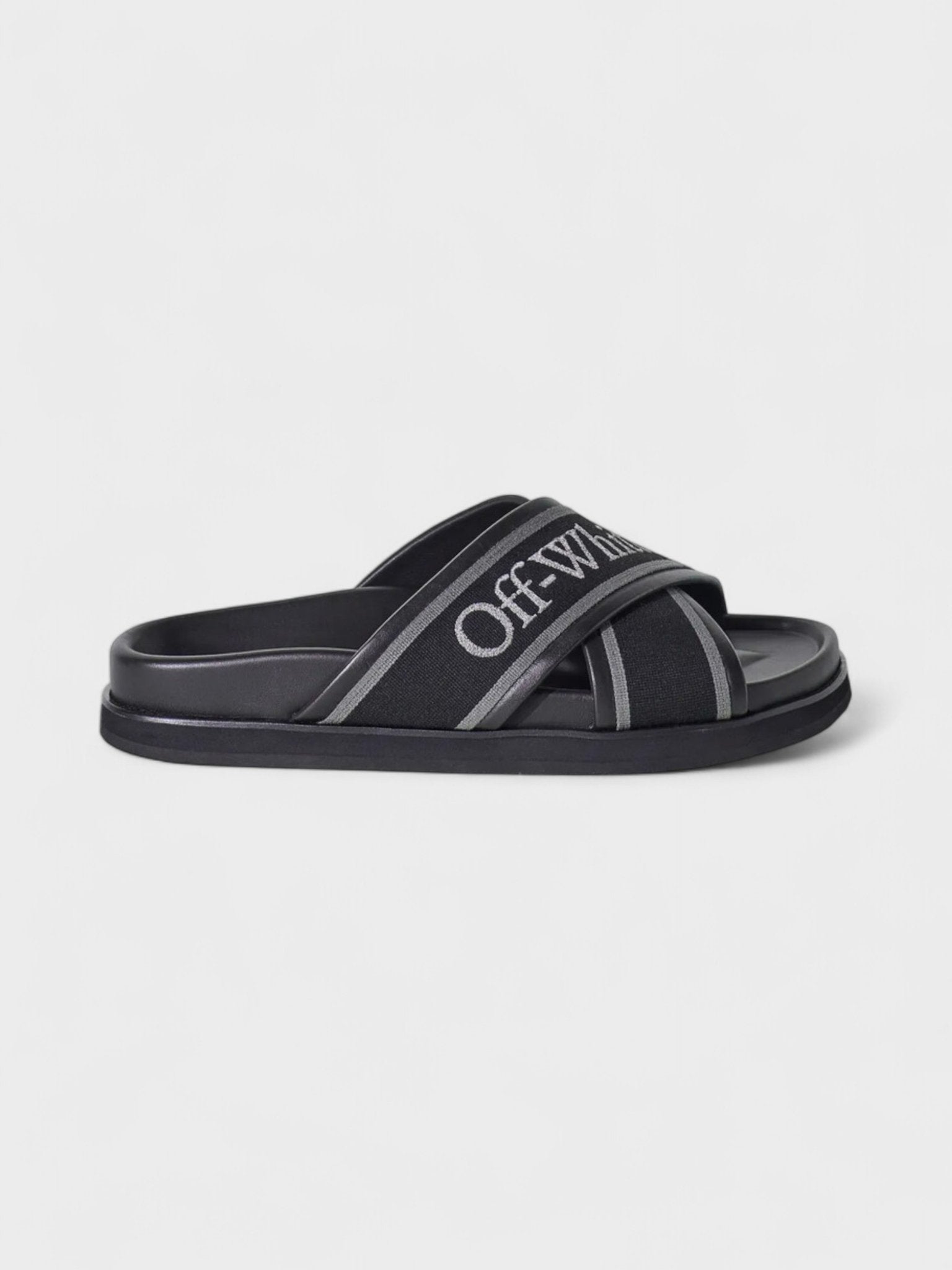 Off - White Logo Strap Crossover Slides Black - Supplied FashionOff - White