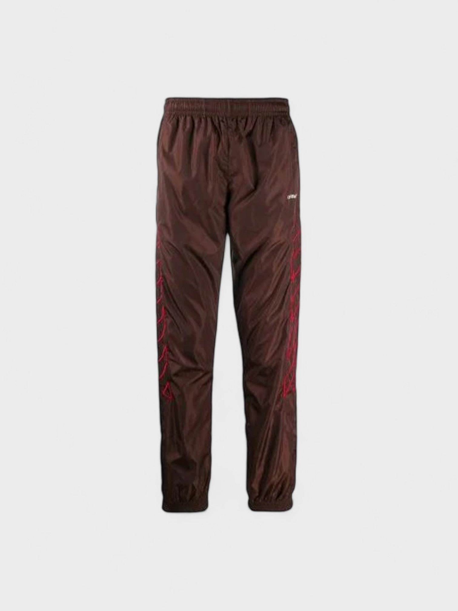 Off White Nylon Diagonals Embroidery Track Pant Brown Red - Supplied LuxuryOff-White