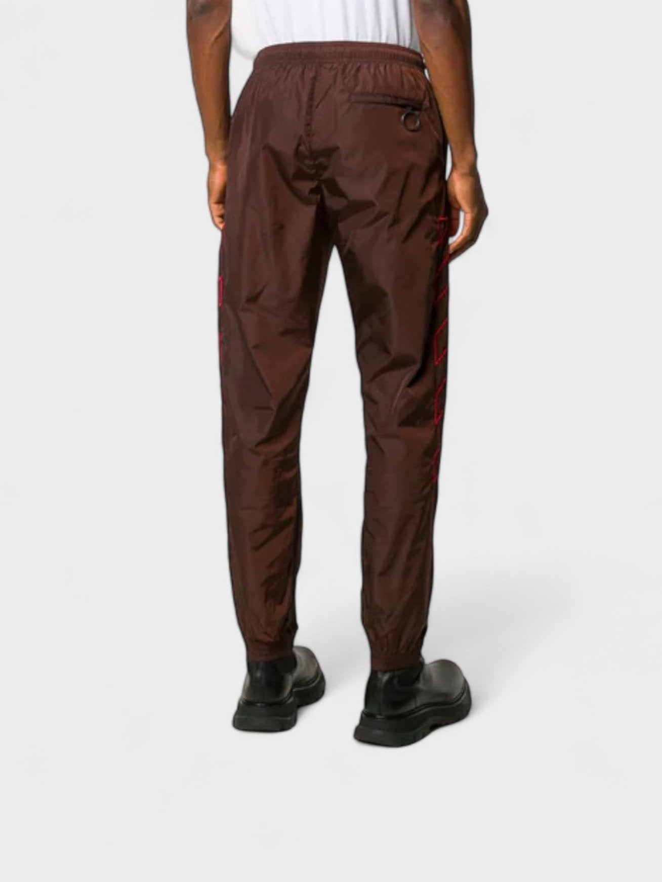 Off White Nylon Diagonals Embroidery Track Pant Brown Red - Supplied LuxuryOff-White