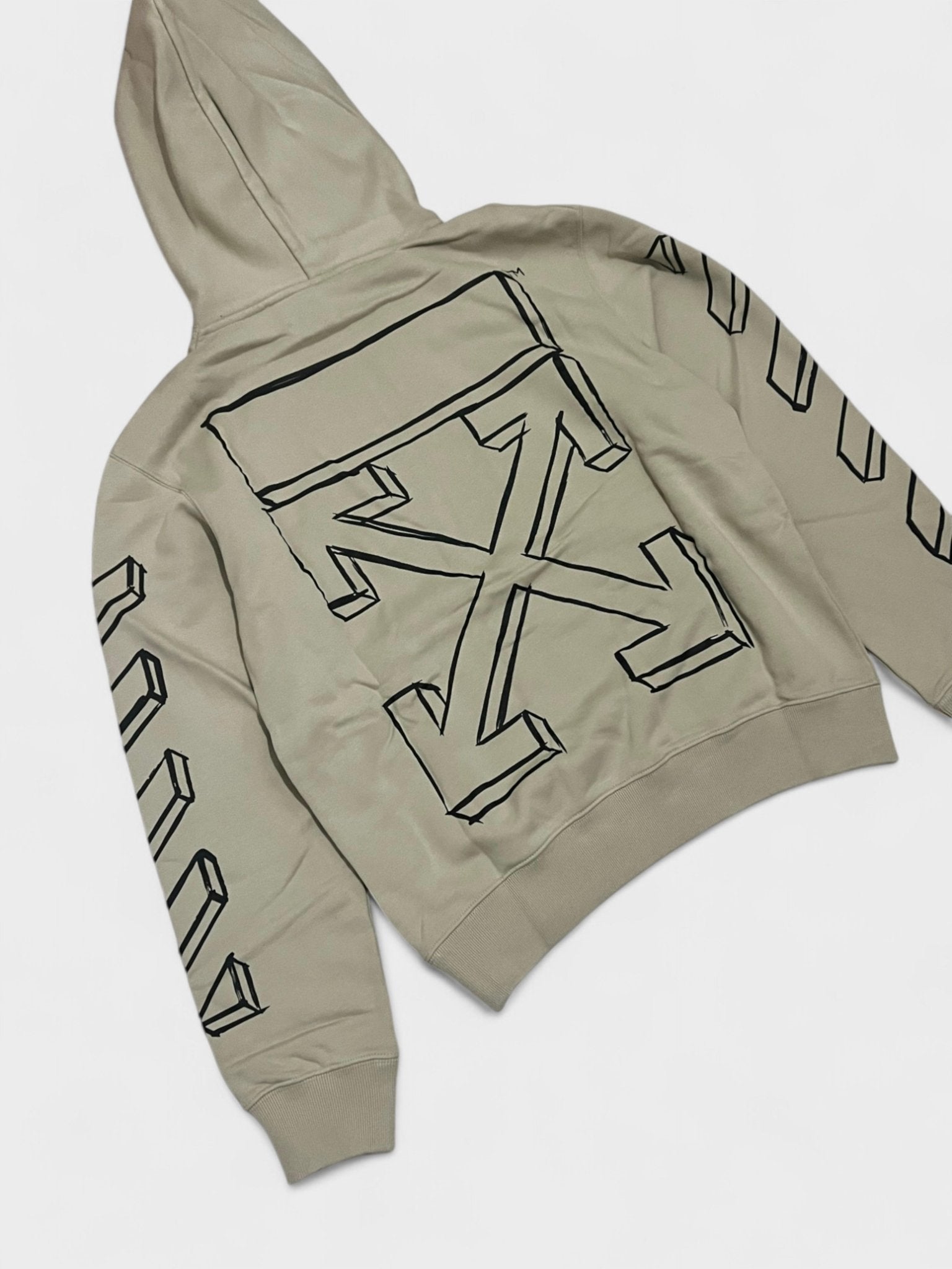 Off White Outline Marker Arrow Slim Hoodie Sand Black - Supplied FashionAmiri