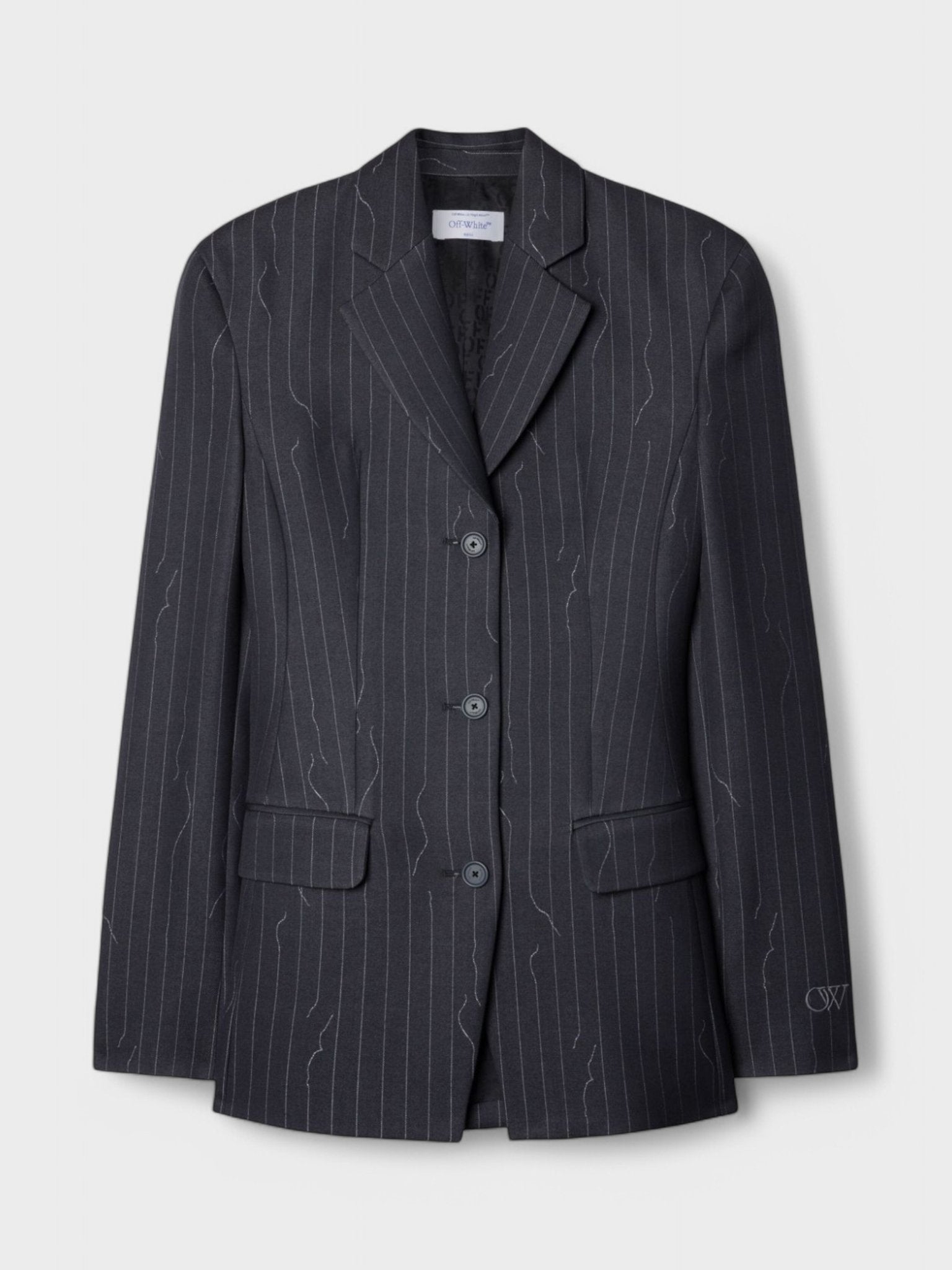 Off - White Pinstripe Fitted 3 Button Blazer Jacket Dark Drey - Supplied FashionOff White