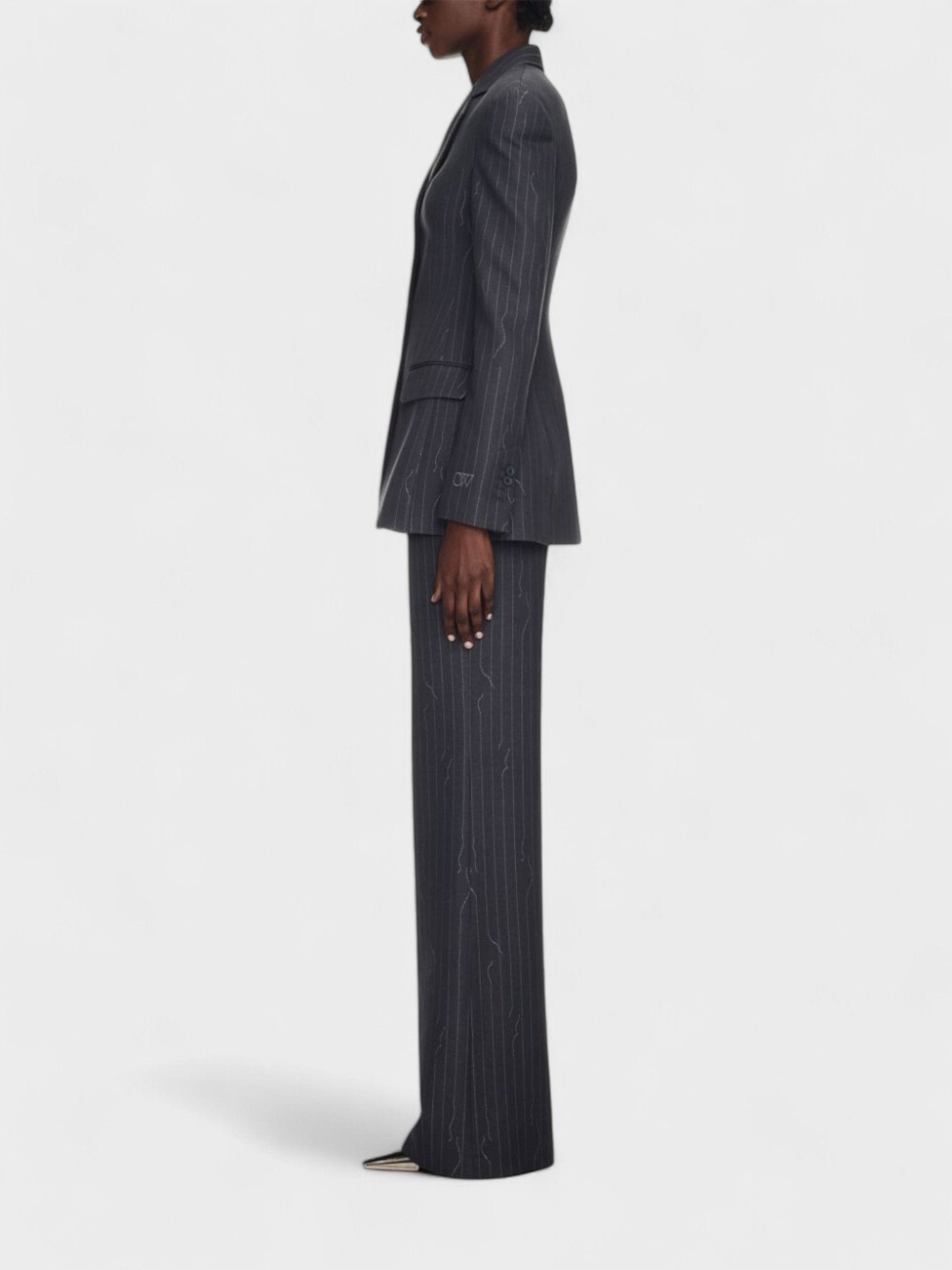 Off - White Pinstripe Wide Fit Suit Trousers Dark Drey - Supplied FashionOff White