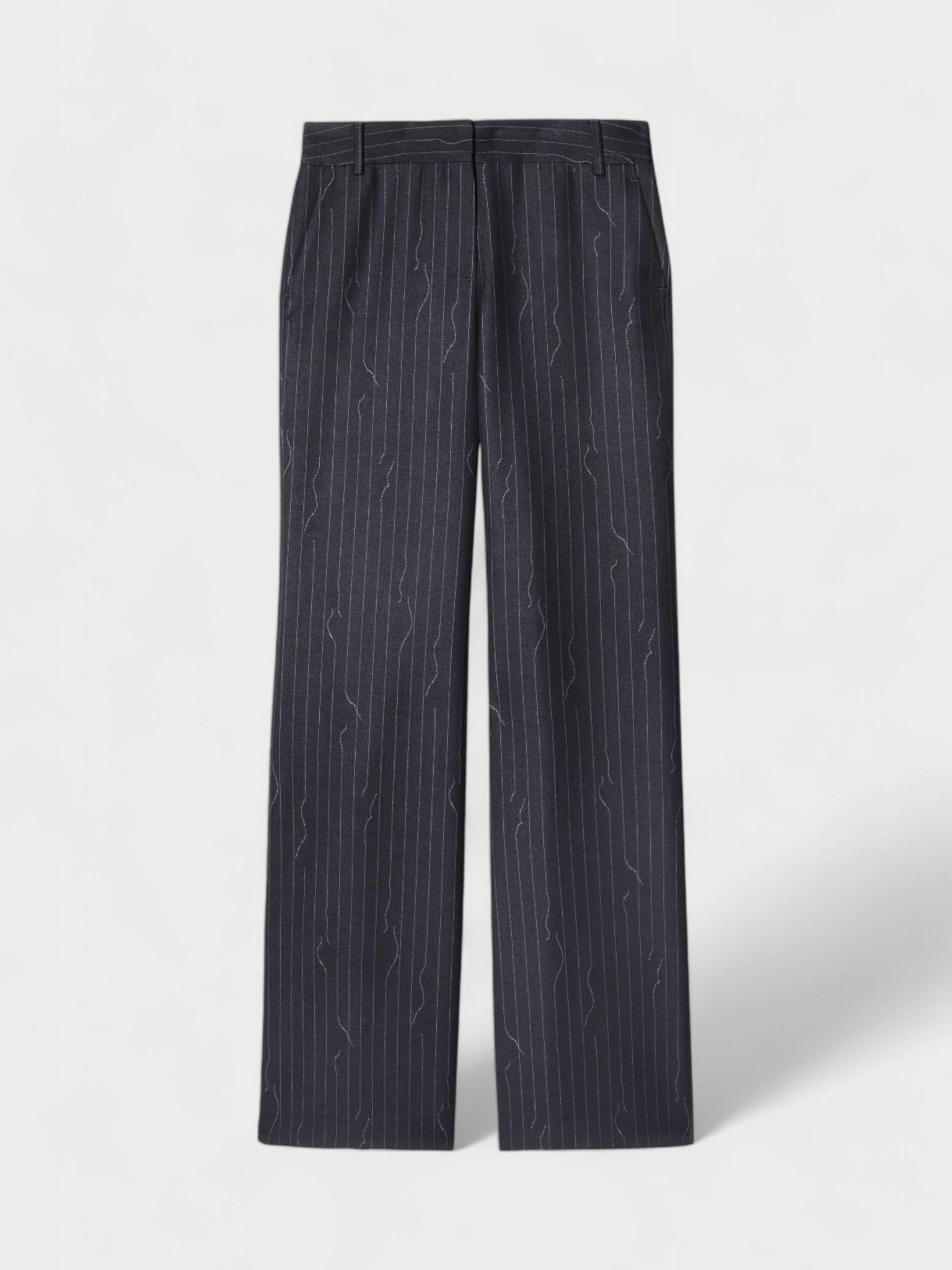 Off - White Pinstripe Wide Fit Suit Trousers Dark Drey - Supplied FashionOff White