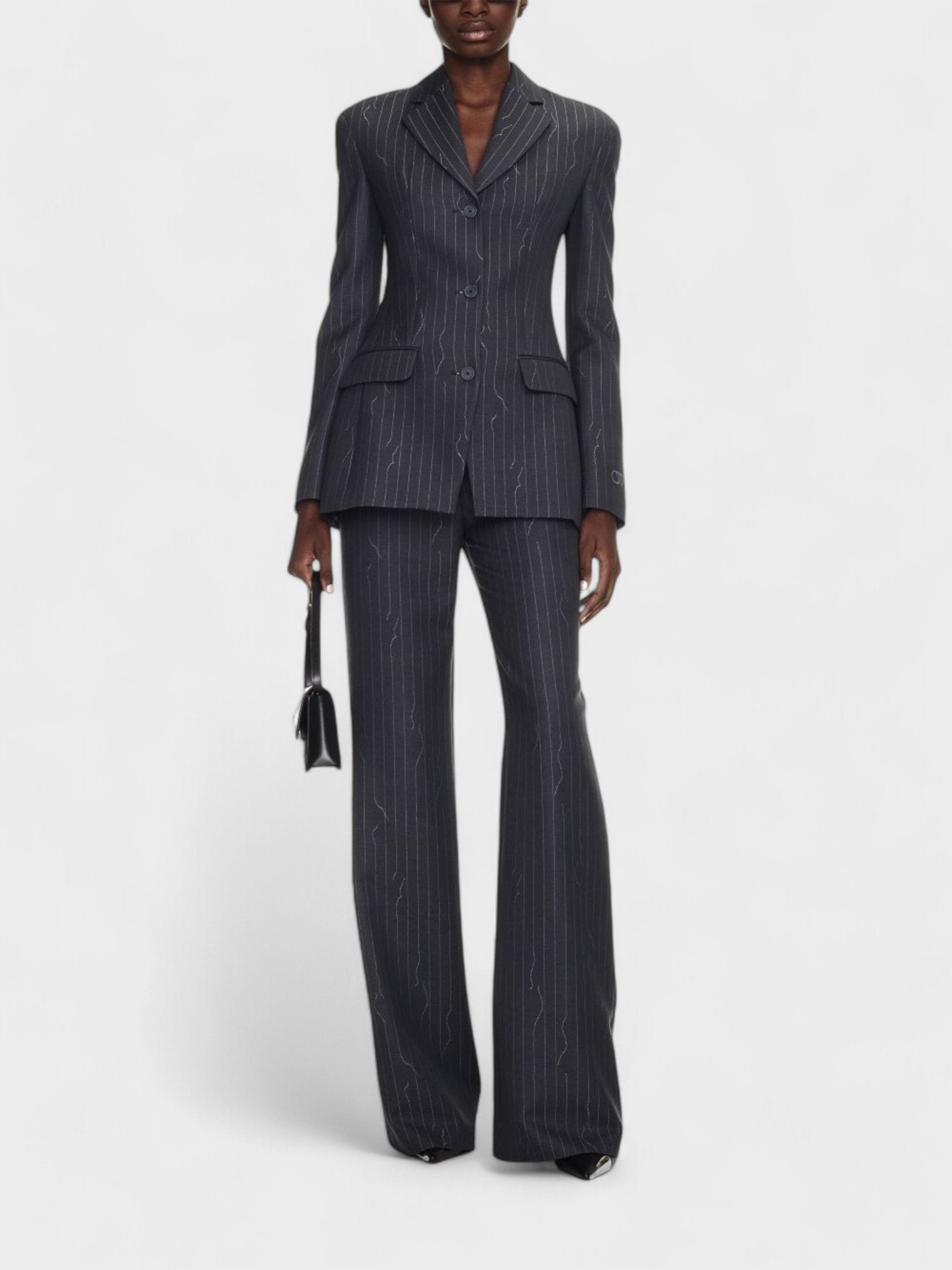 Off - White Pinstripe Wide Fit Suit Trousers Dark Drey - Supplied FashionOff White