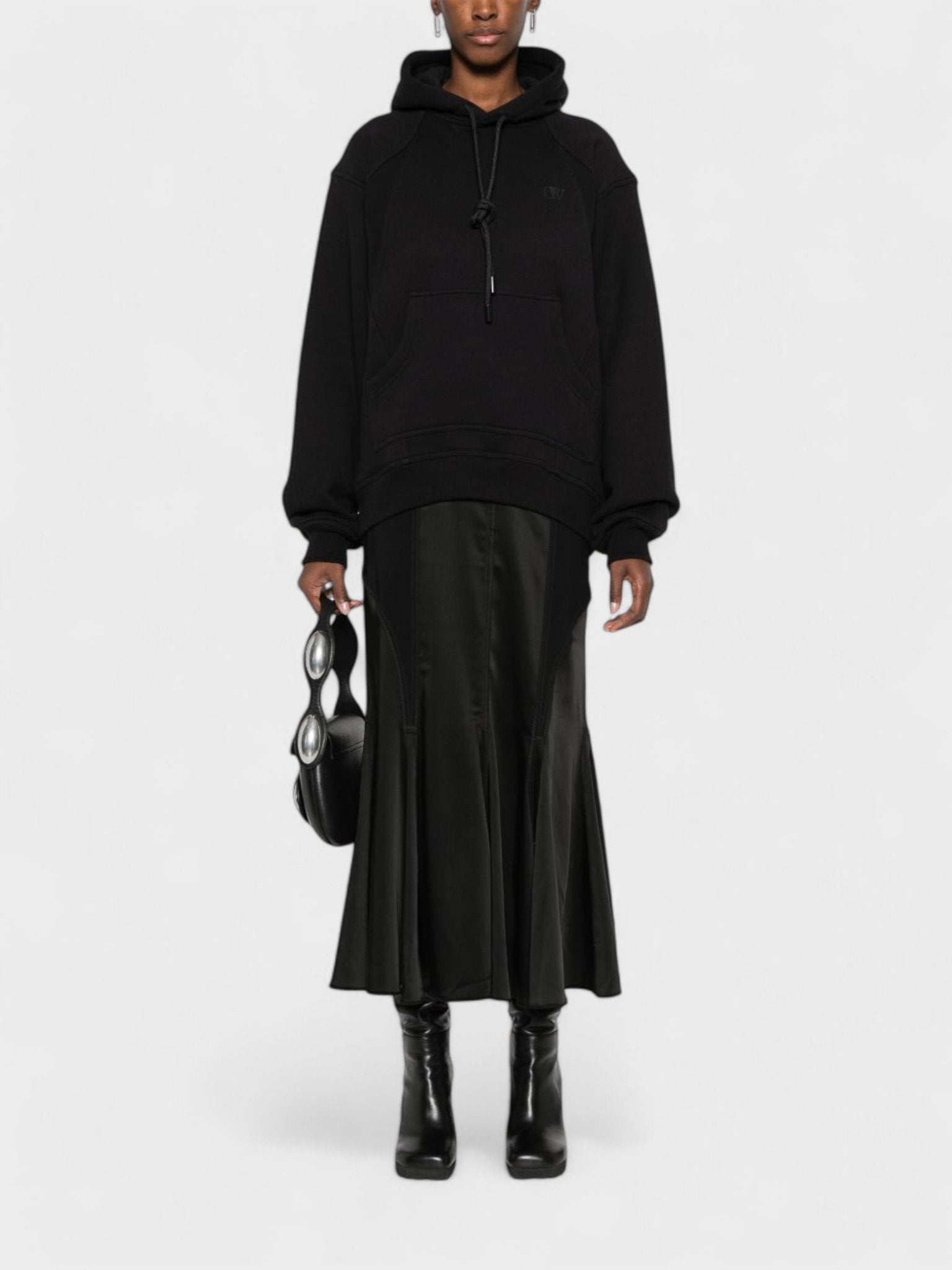 Off - White Satin Jersey Hooded Midi Dress Black - Supplied FashionOff White