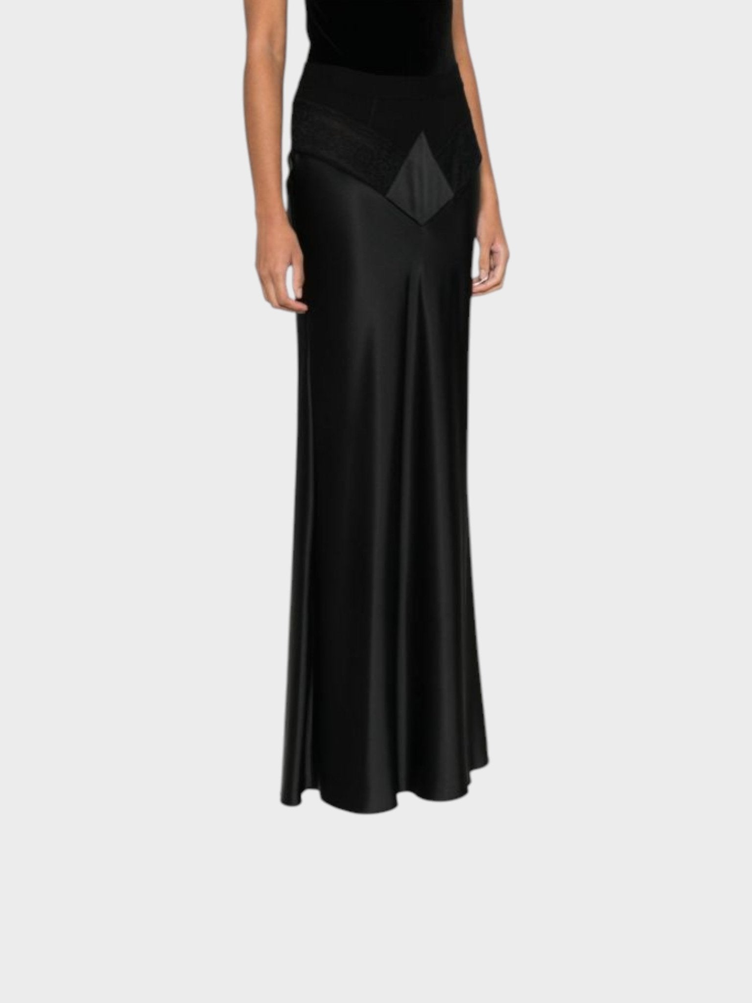 Off - White Satin Lace Long Skirt Black - Supplied FashionOff White