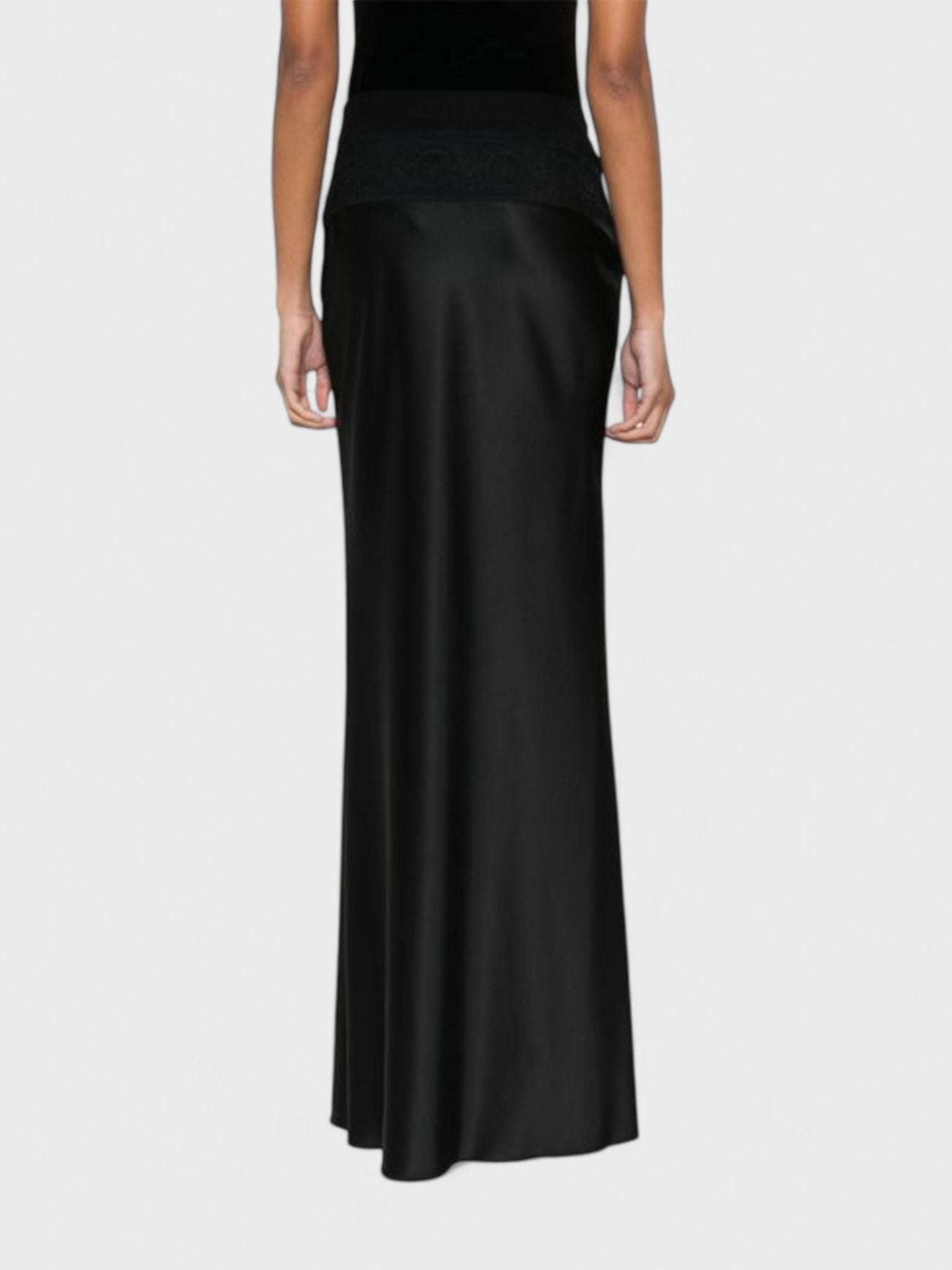 Off - White Satin Lace Long Skirt Black - Supplied FashionOff White