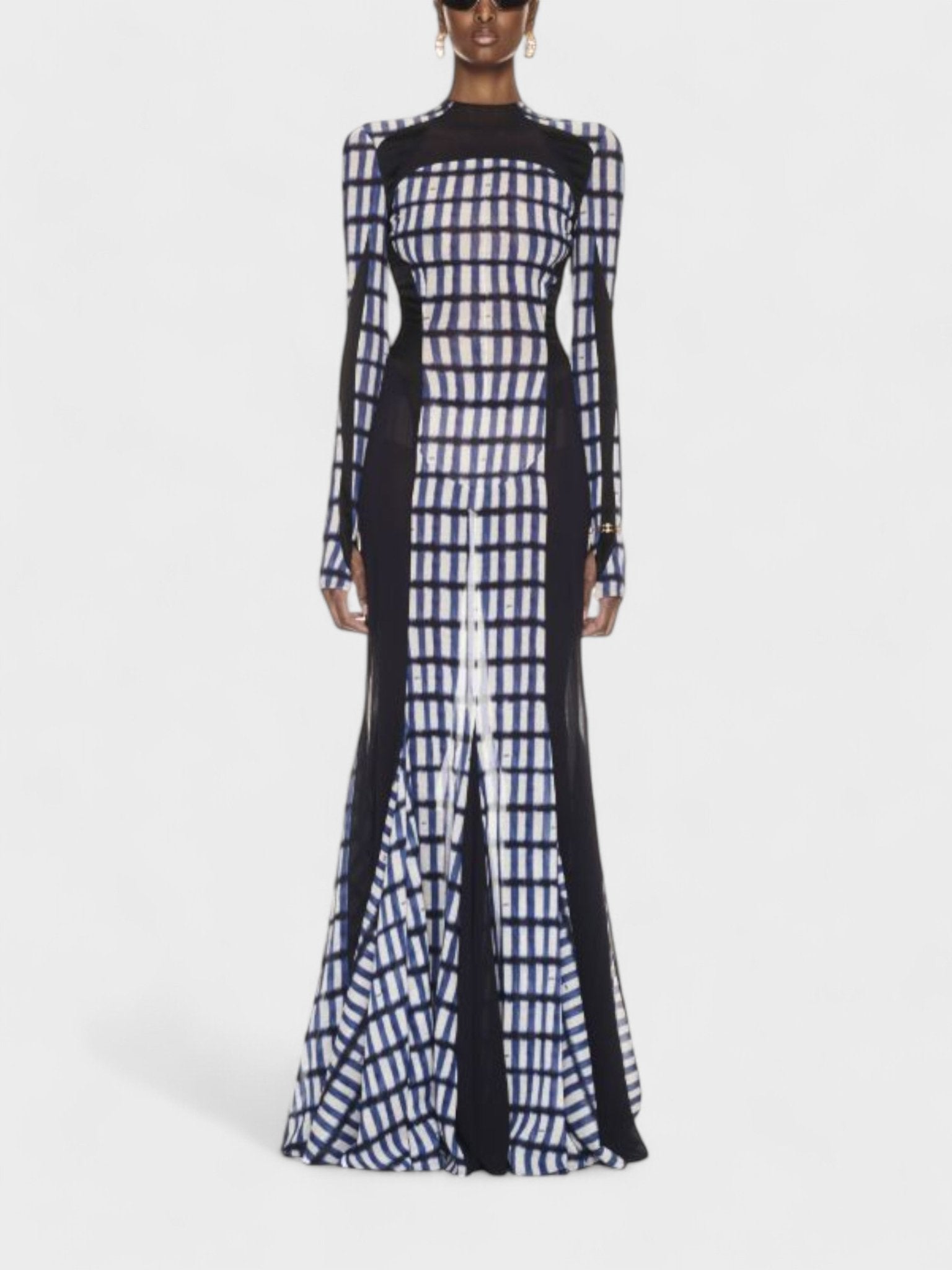 Off - White Shibori Geometric Print Long Dress Blue/Black - Supplied FashionOff White