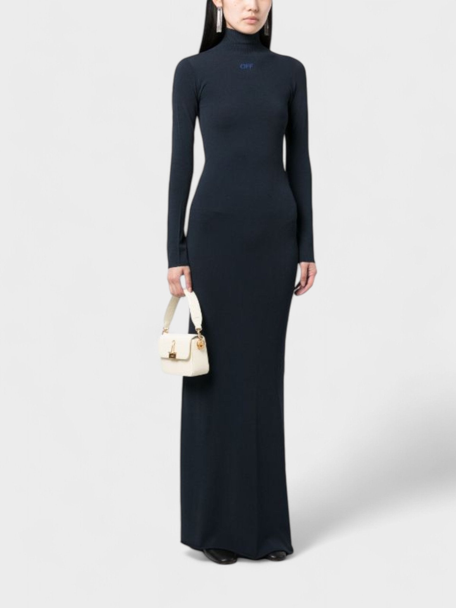 Off - White Slick Long Dress Funnel Neck Dress Dark Blue - Supplied FashionOff White