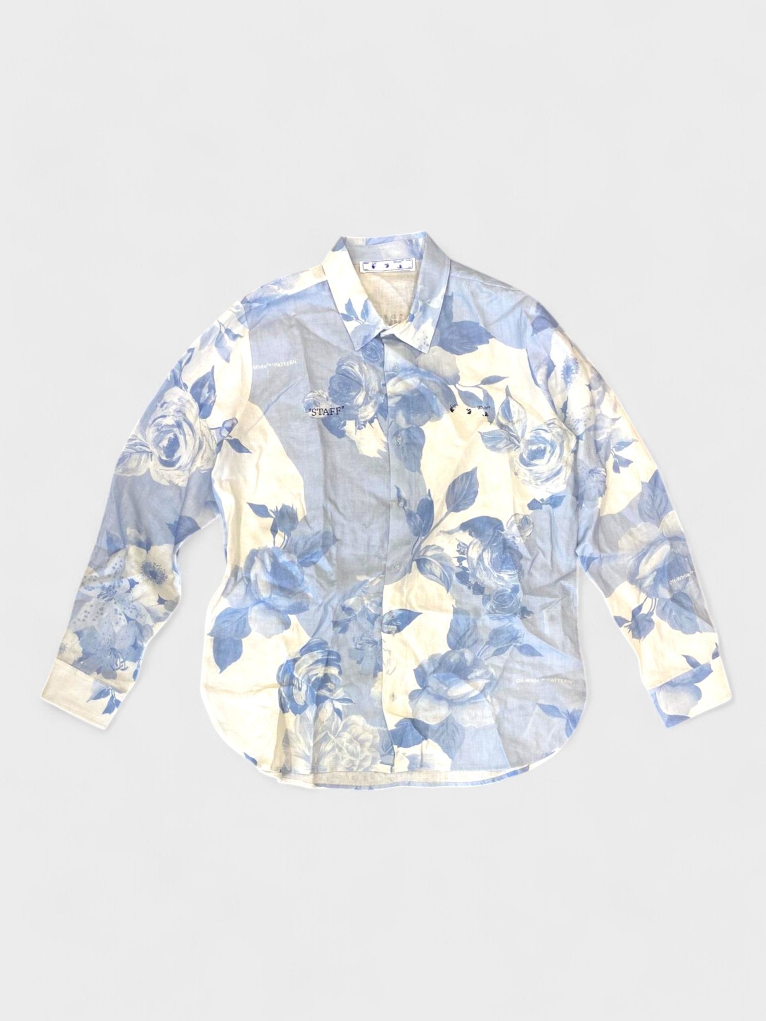 Off White Staff Flowers Linen Shirt Blue - Supplied FashionOff White