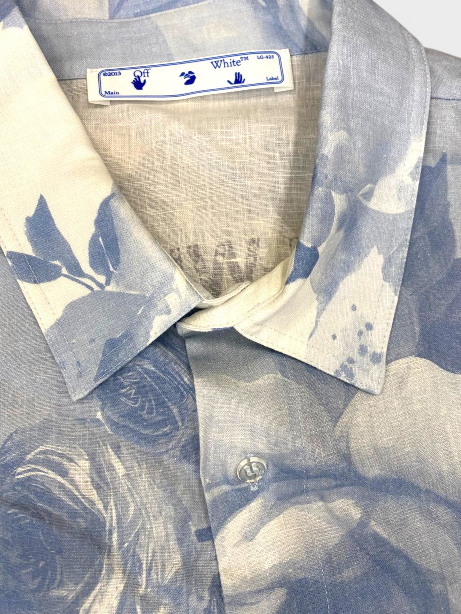 Off White Staff Flowers Linen Shirt Blue - Supplied FashionOff White