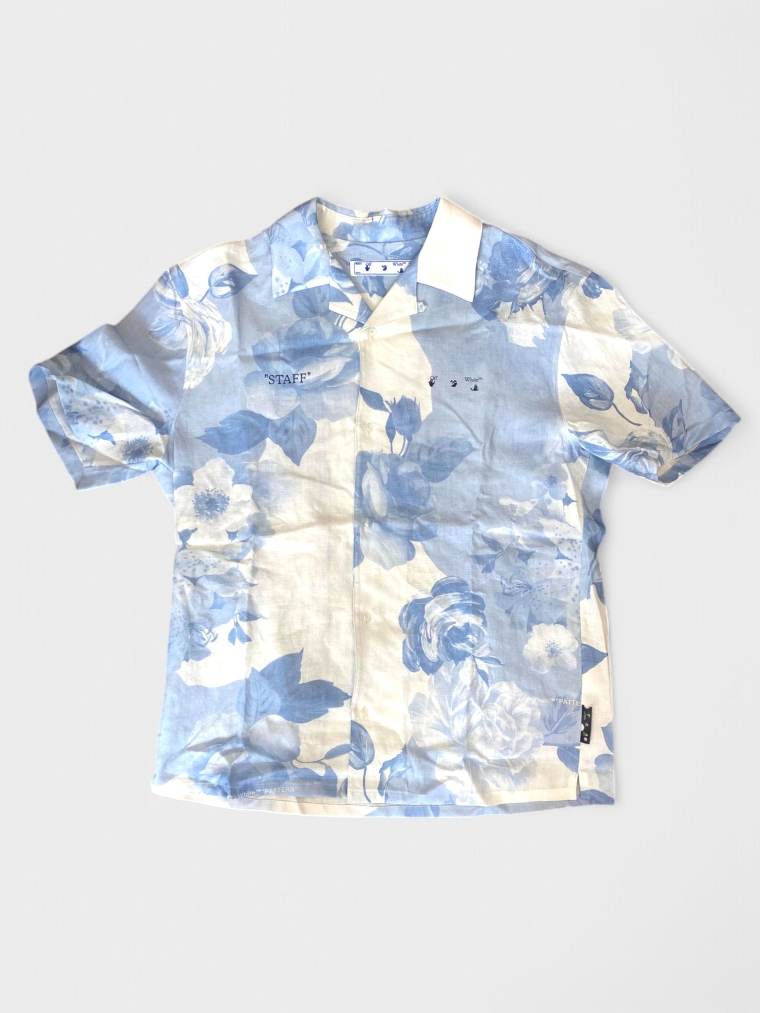 Off White Staff Flowers Linen S/S Shirt Blue - Supplied FashionOff White