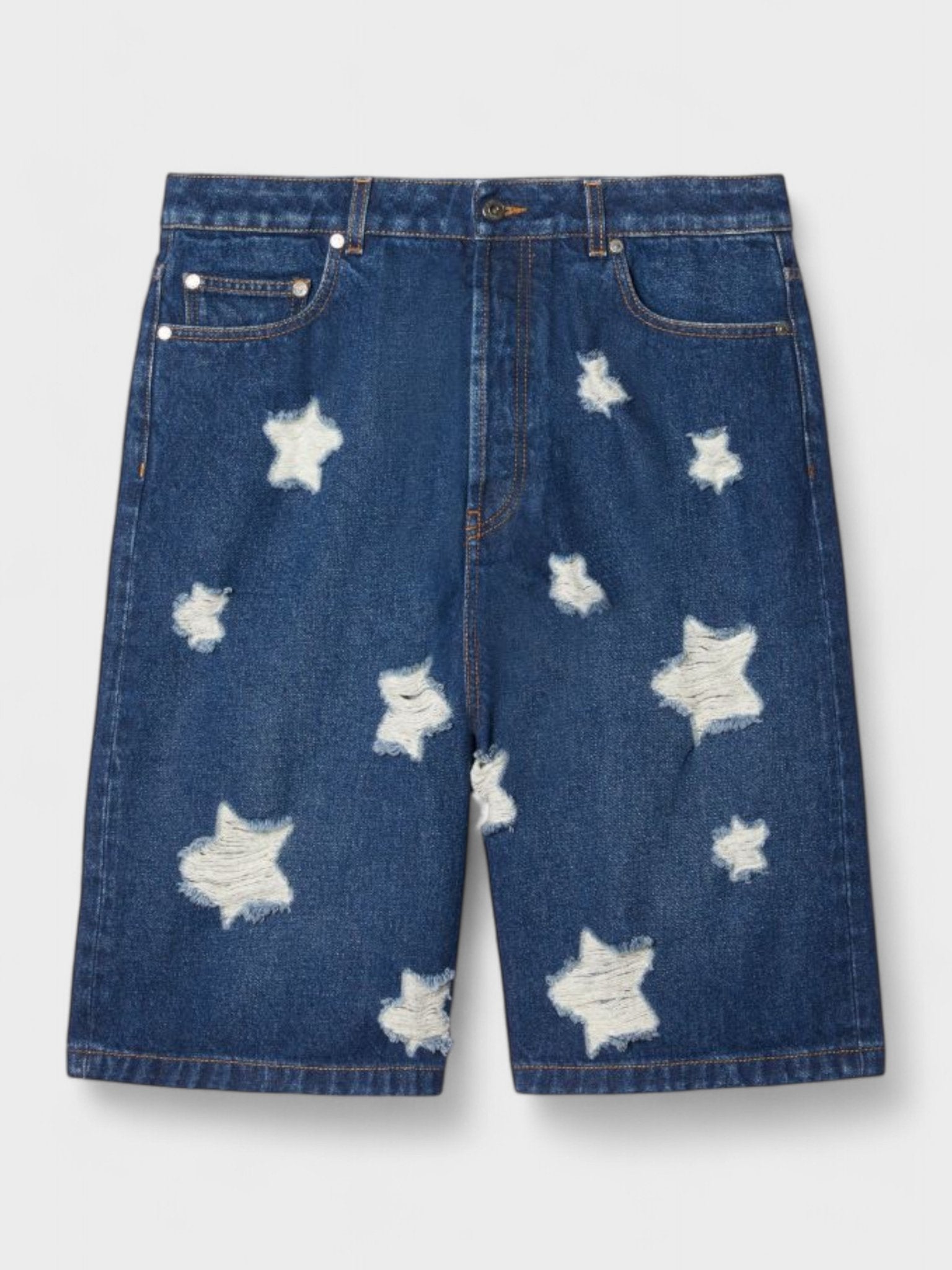 Off - White Stars Denim Ripped Shorts Blue - Supplied FashionOFF - WHITE