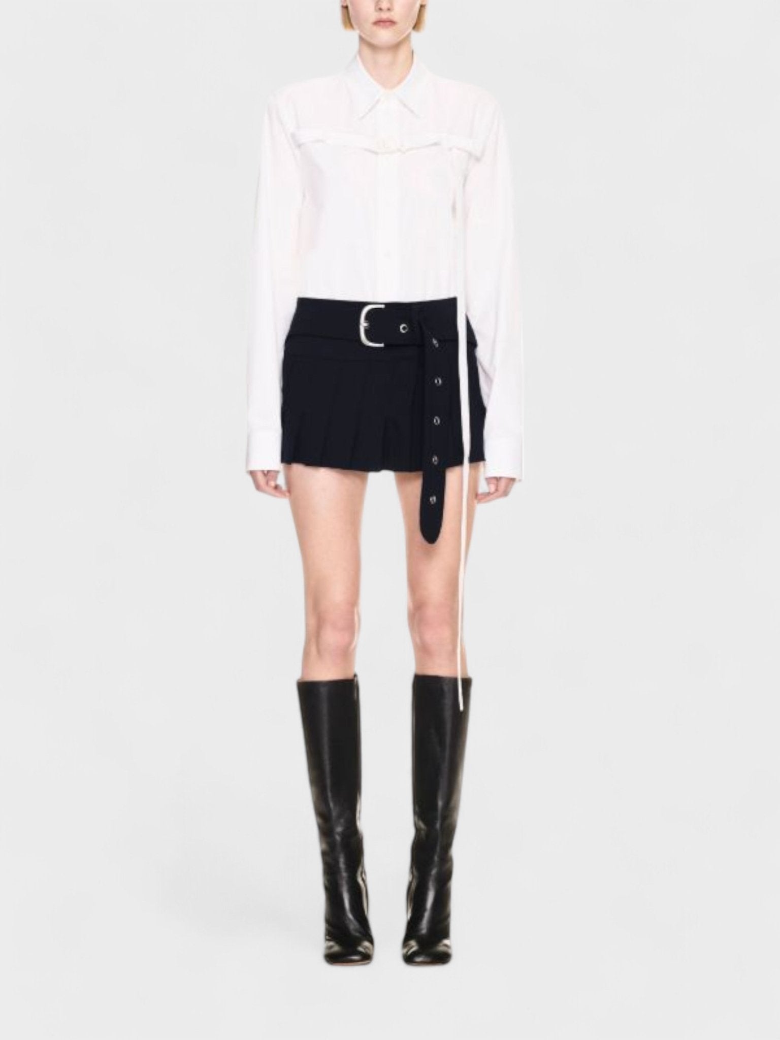 Off - White Stretch Belted Pleated Miniskirt Blue - Supplied FashionOff White