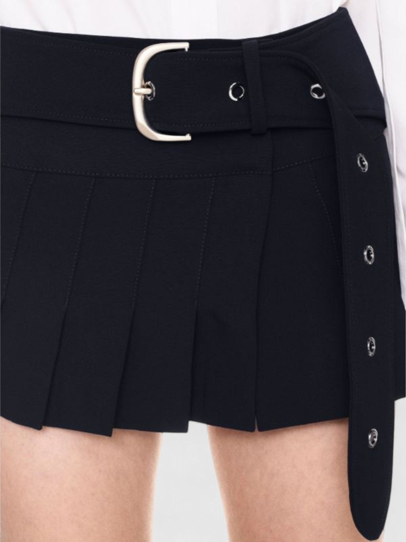 Off - White Stretch Belted Pleated Miniskirt Blue - Supplied FashionOff White