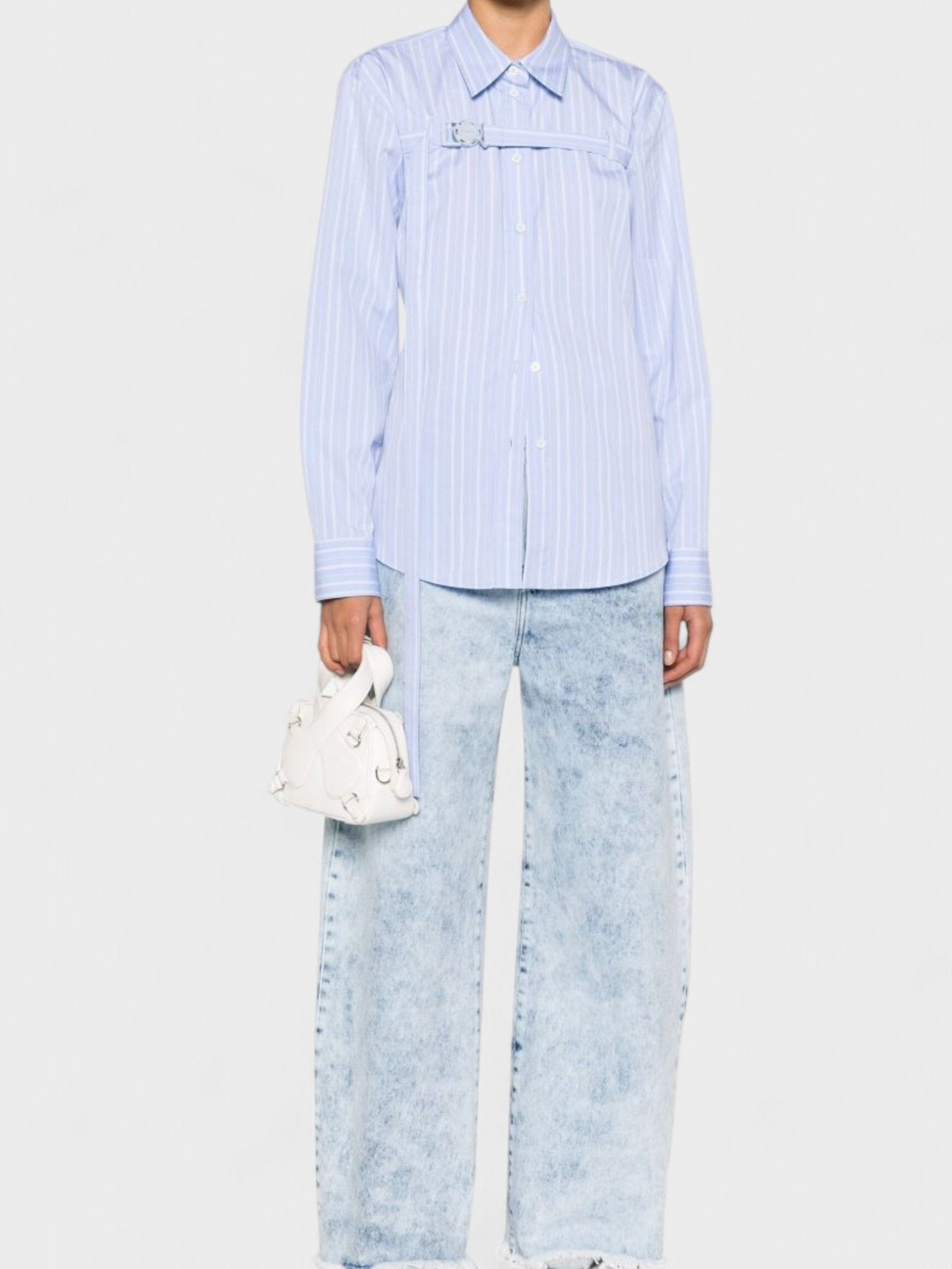 Off - White Stripe Poplin Buckle Shirt Light Blue - Supplied FashionOff White