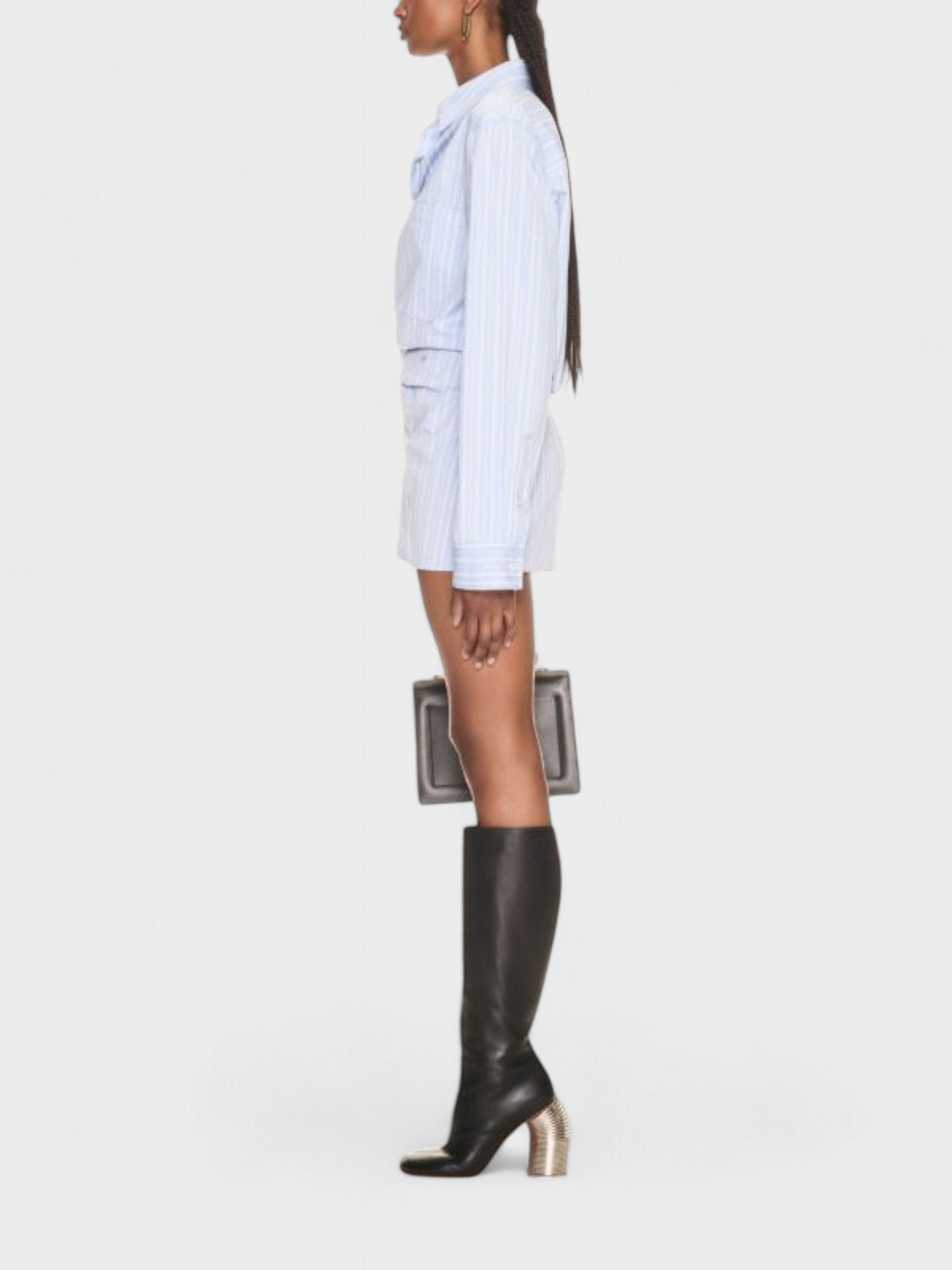 Off - White Stripe Poplin Twist Shirt Short Dress - Supplied FashionOff White