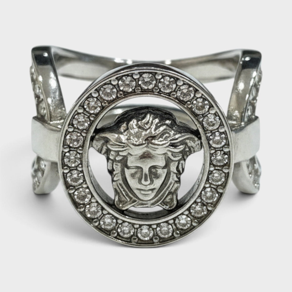 Medusa Crystal Embellished Ring Silver Tone