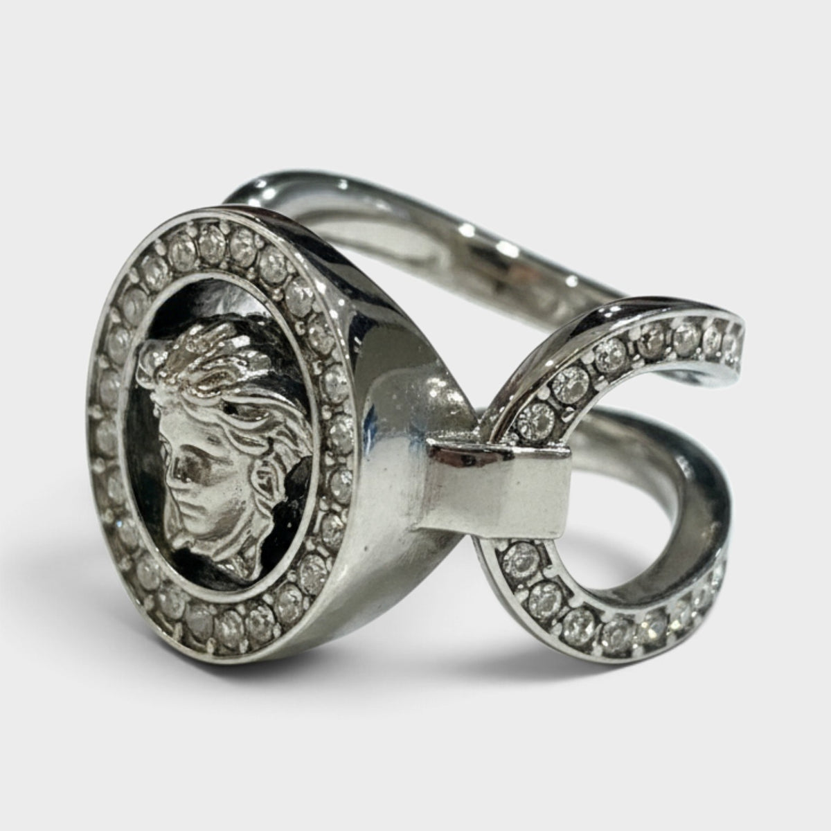 Medusa Crystal Embellished Ring Silver Tone