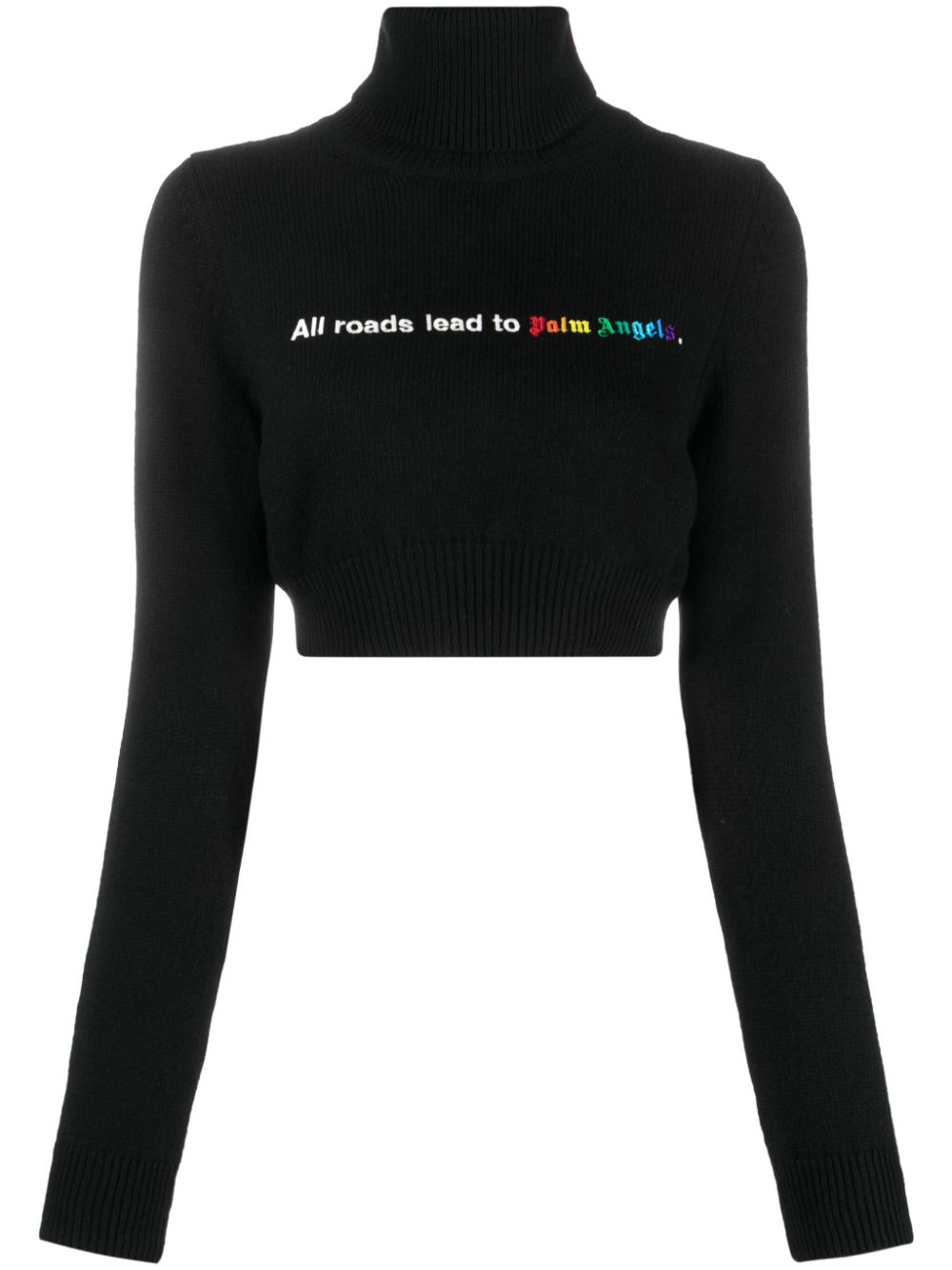 Palm Angels All Roads Cropped Turtleneck Jumper Black - Supplied FashionPALM ANGELS