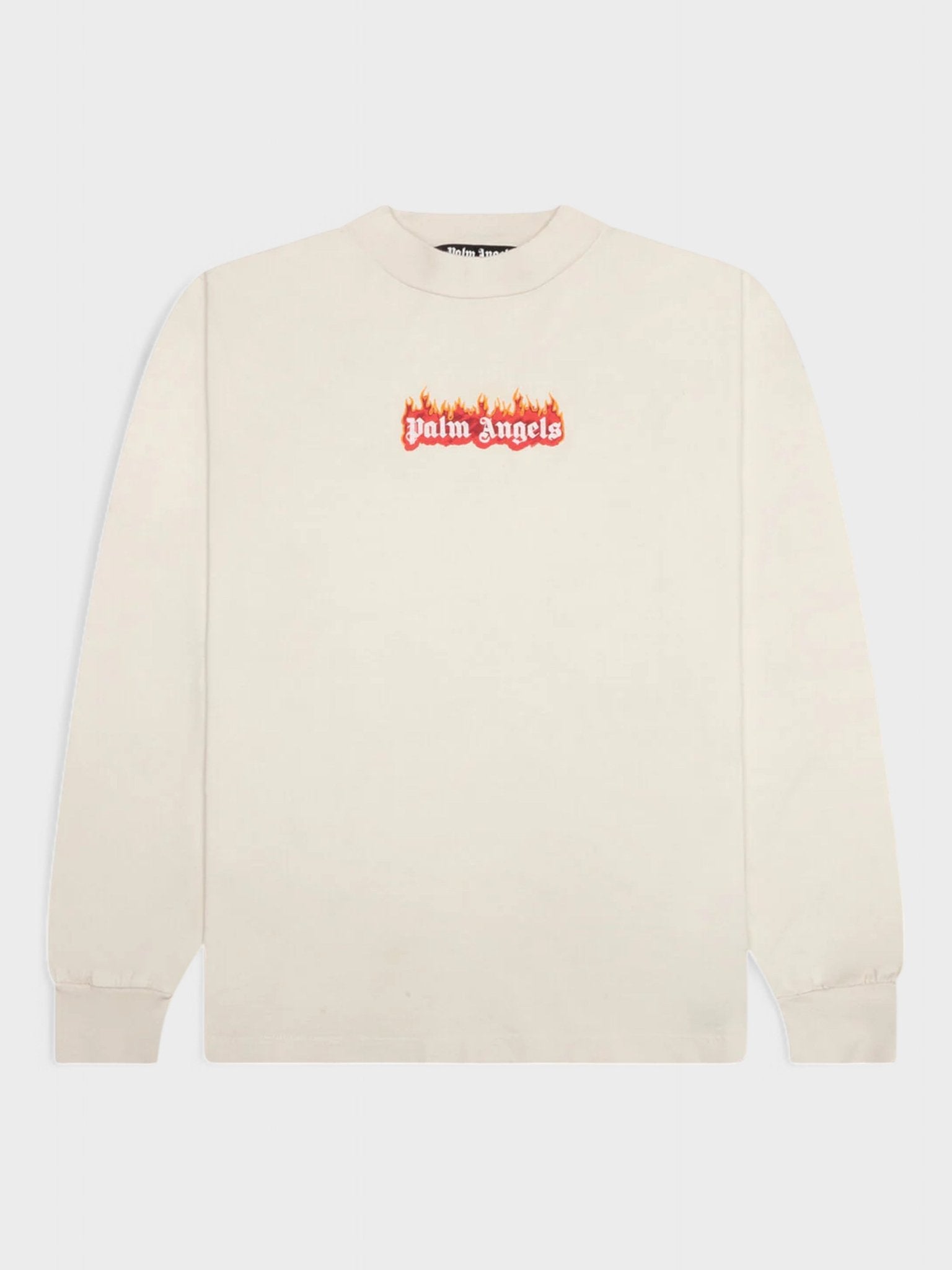 Palm Angels Burning Logo Classic Longsleeve T-Shirt Off White/Black (Fw22) - Supplied FashionPALM ANGELS